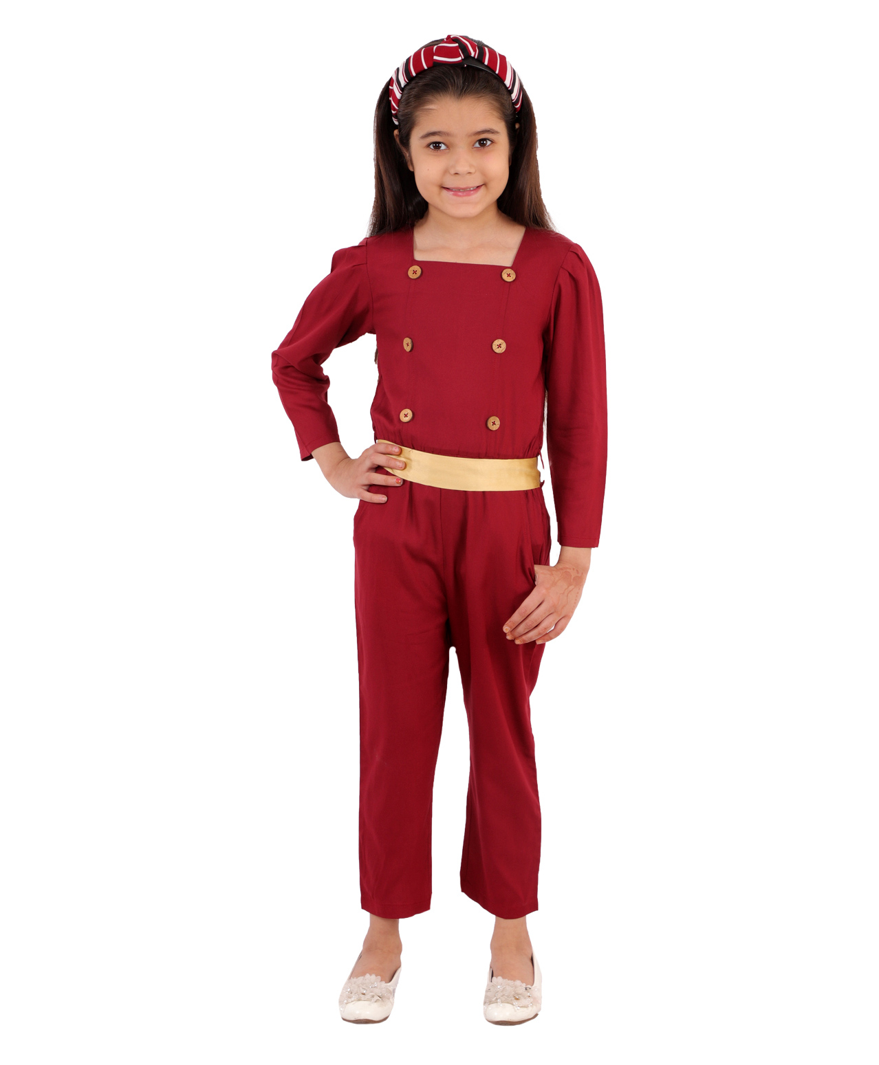 Kids Cave Three Fourth Sleeves Solid Jumpsuit - Maroon-picture-16