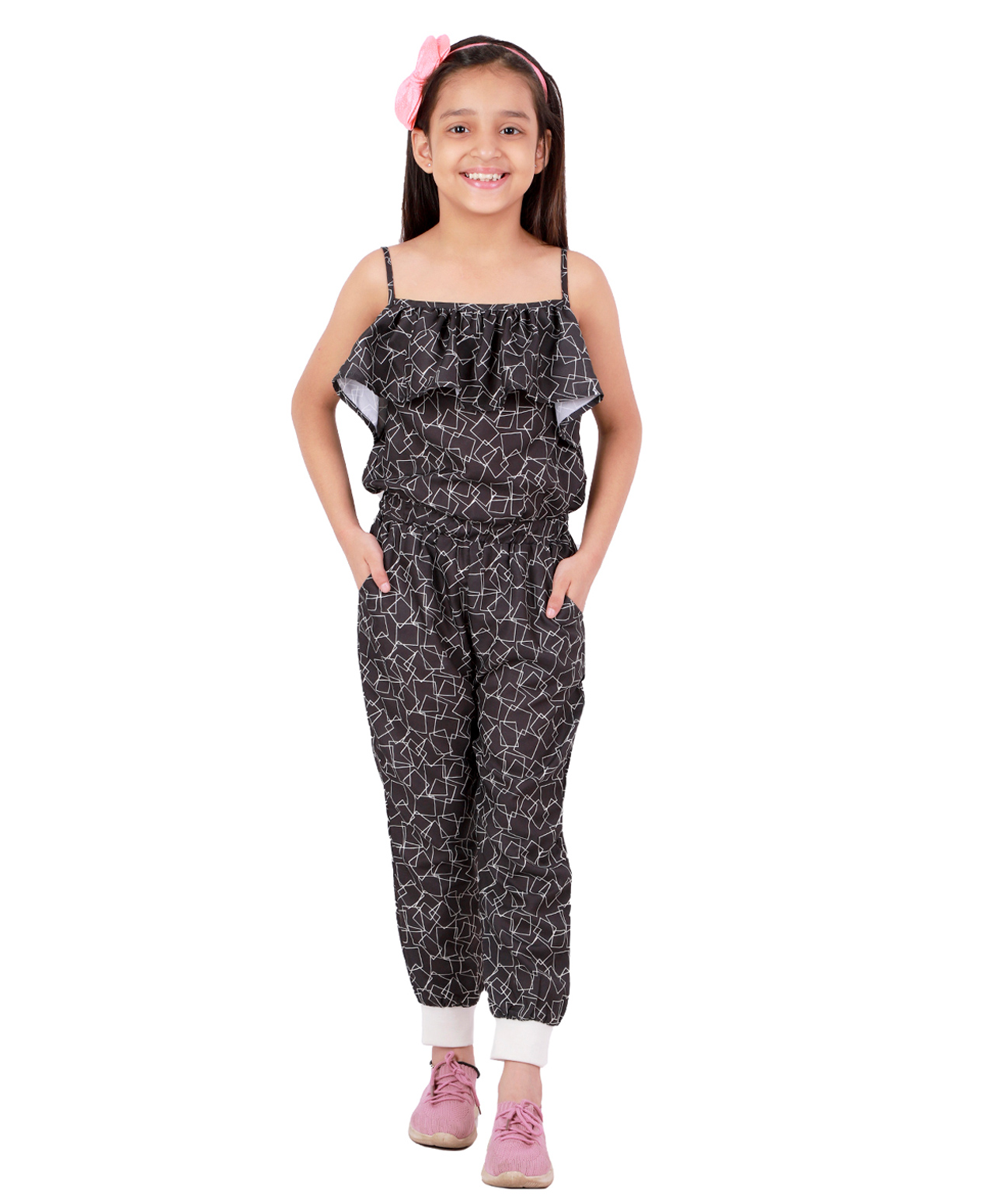 Kids Cave Sleeveless Abstract Printed Jumpsuit - Black-picture-28