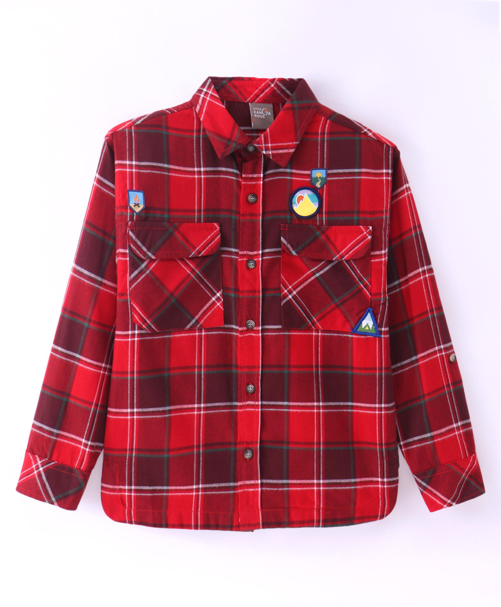 Little Kangaroos Cotton Knit Full  Sleeves Regular Collar Checkered Shirt - Red-image-37