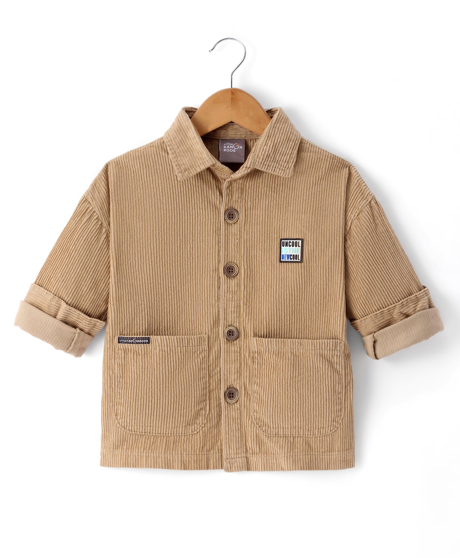 Little Kangaroos Denim Knit Full Sleeves Solid Colour Shirt - Beige-picture-11