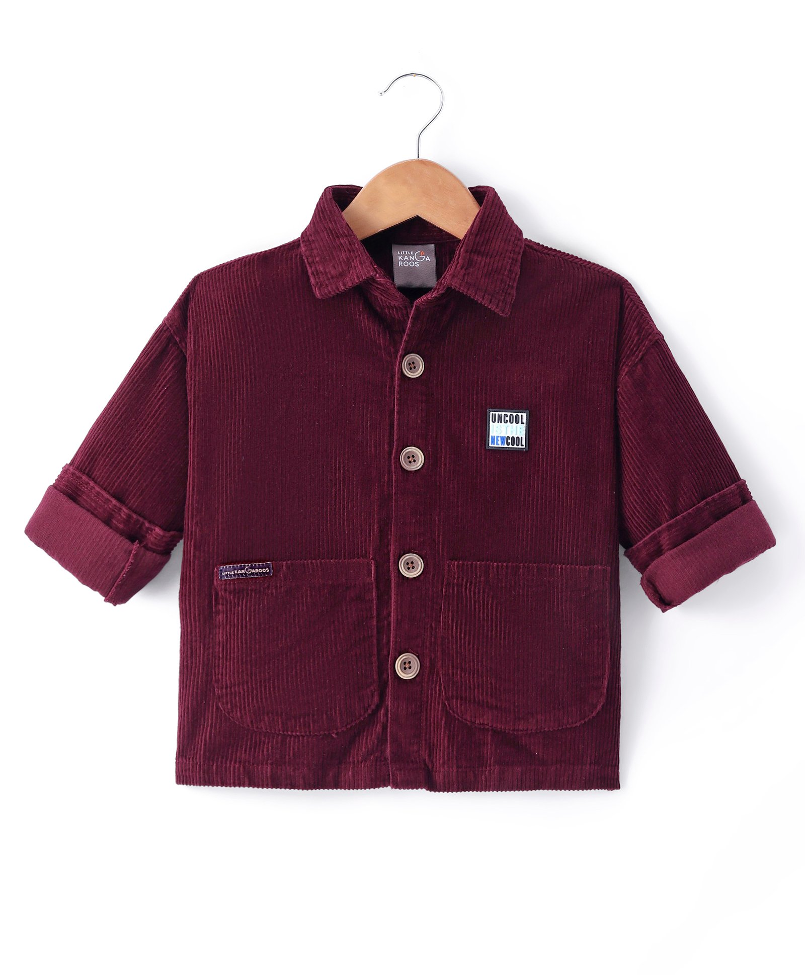 Little Kangaroos Denim Knit Full Sleeves Solid Colour Shirt - Wine-image-38
