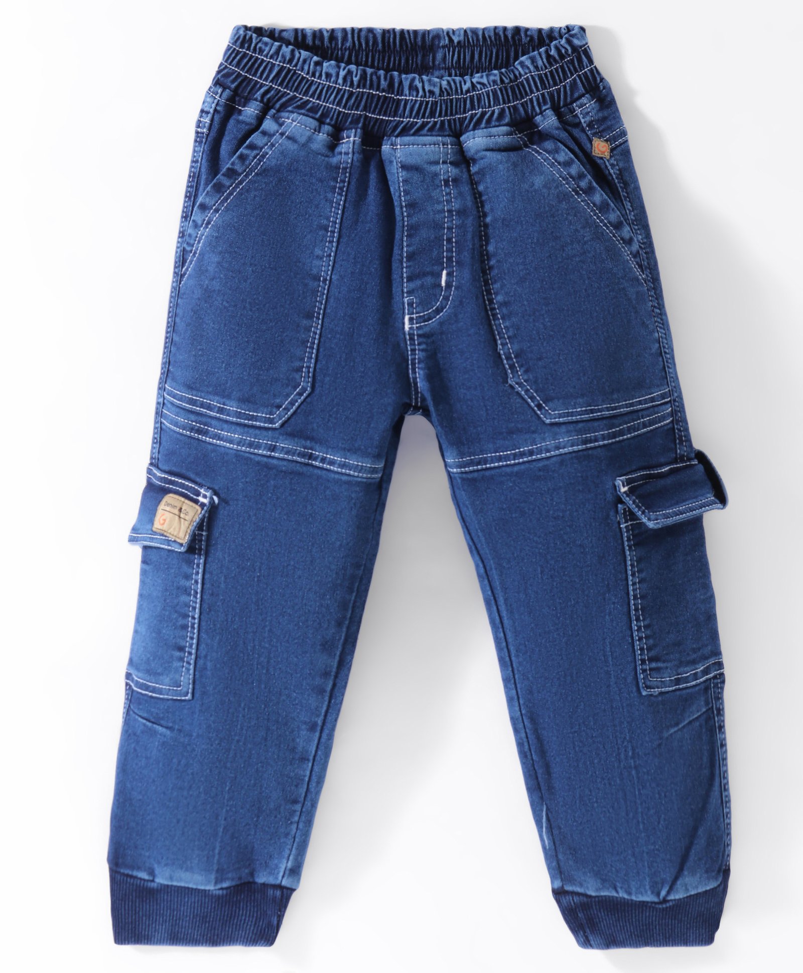 Little Kangaroos Cotton Full Length Denim Jeans with Cargo Pockets Solid Colour - Blue-picture-21