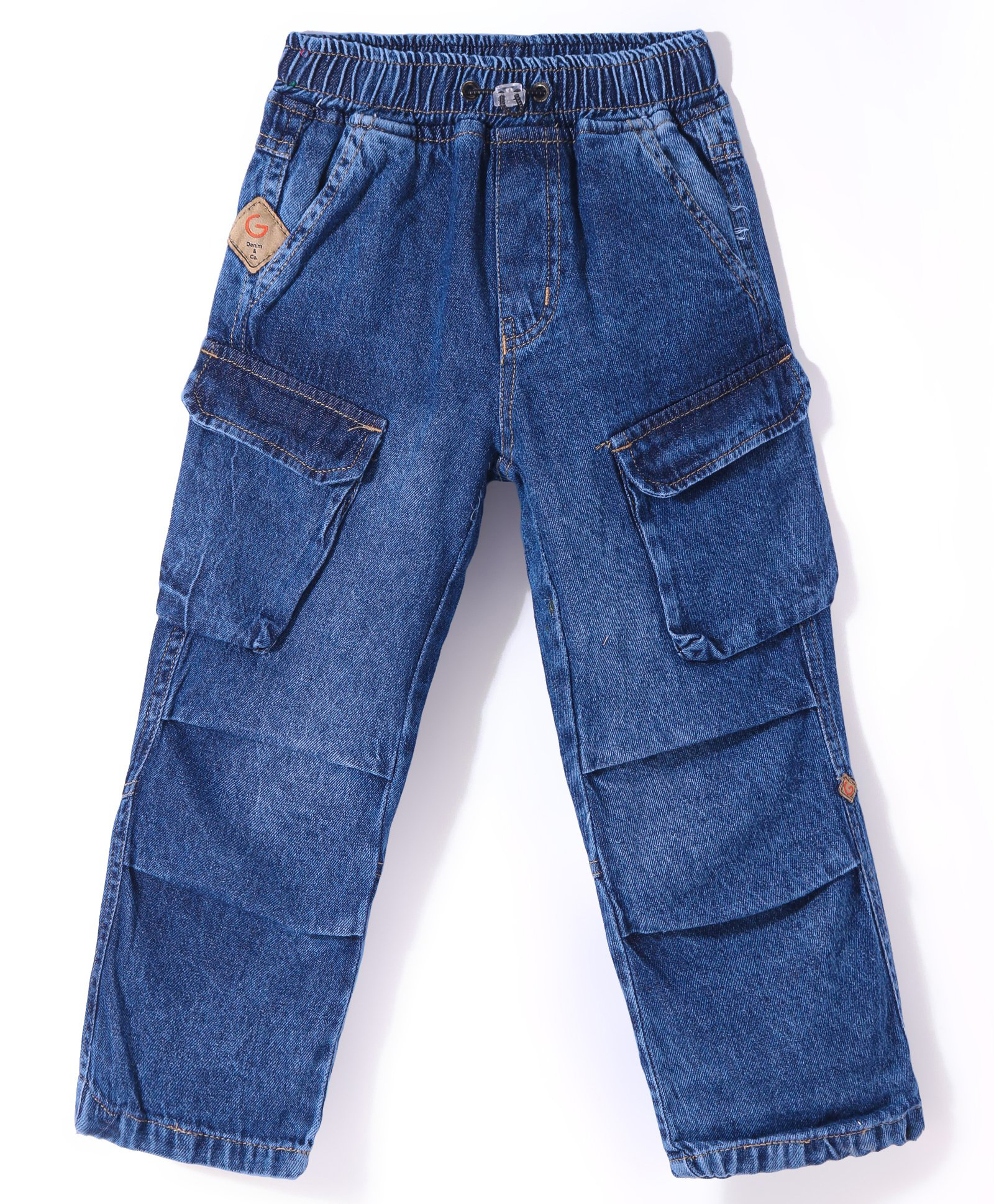 Little Kangaroos Full length Denim Jeans With Side Pockets & Patch Detailing - Blue-picture-21