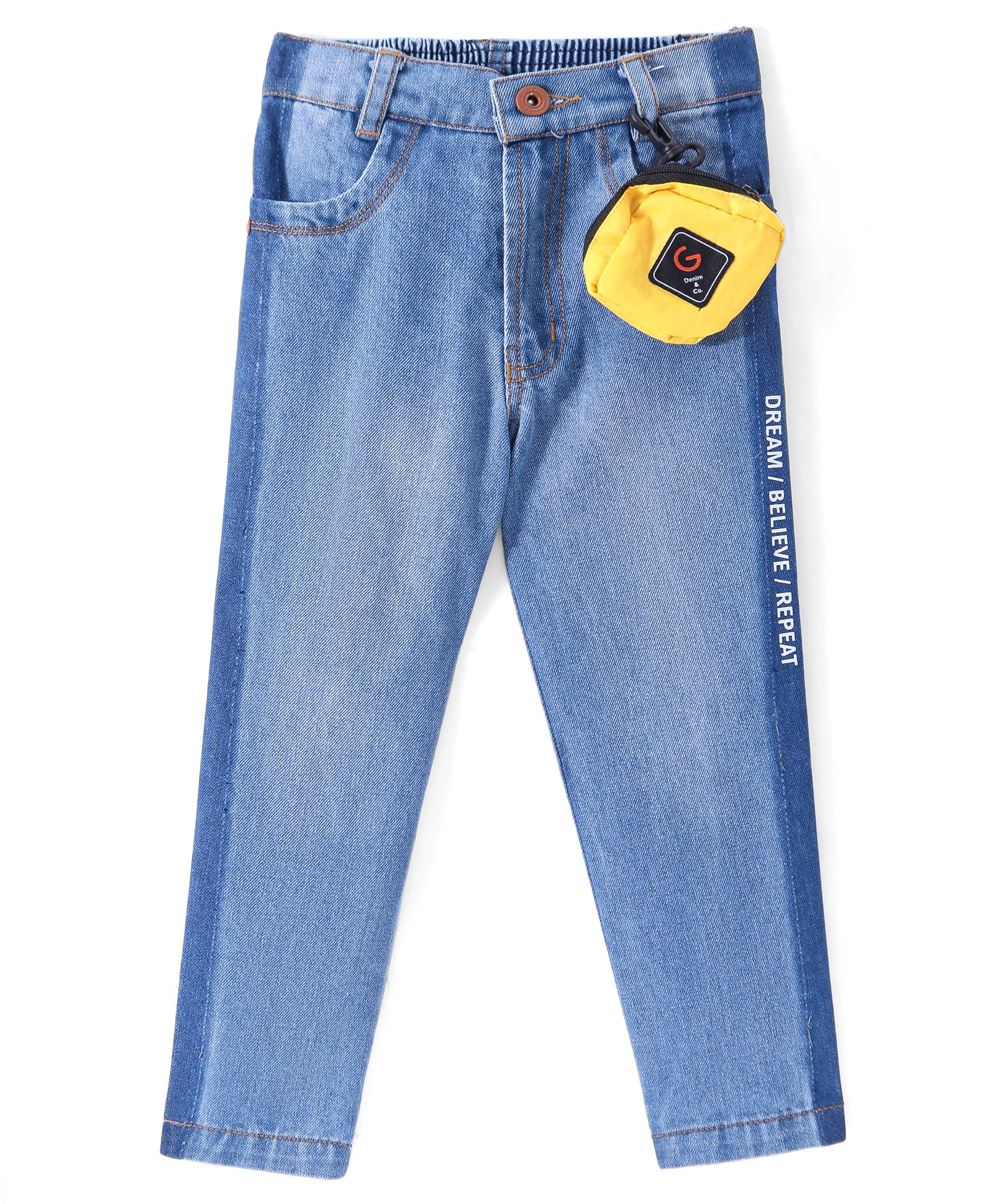 Little Kangaroos  Full Length Denim Jeans with Pouch Bag & Text Print -Light Blue-picture-28