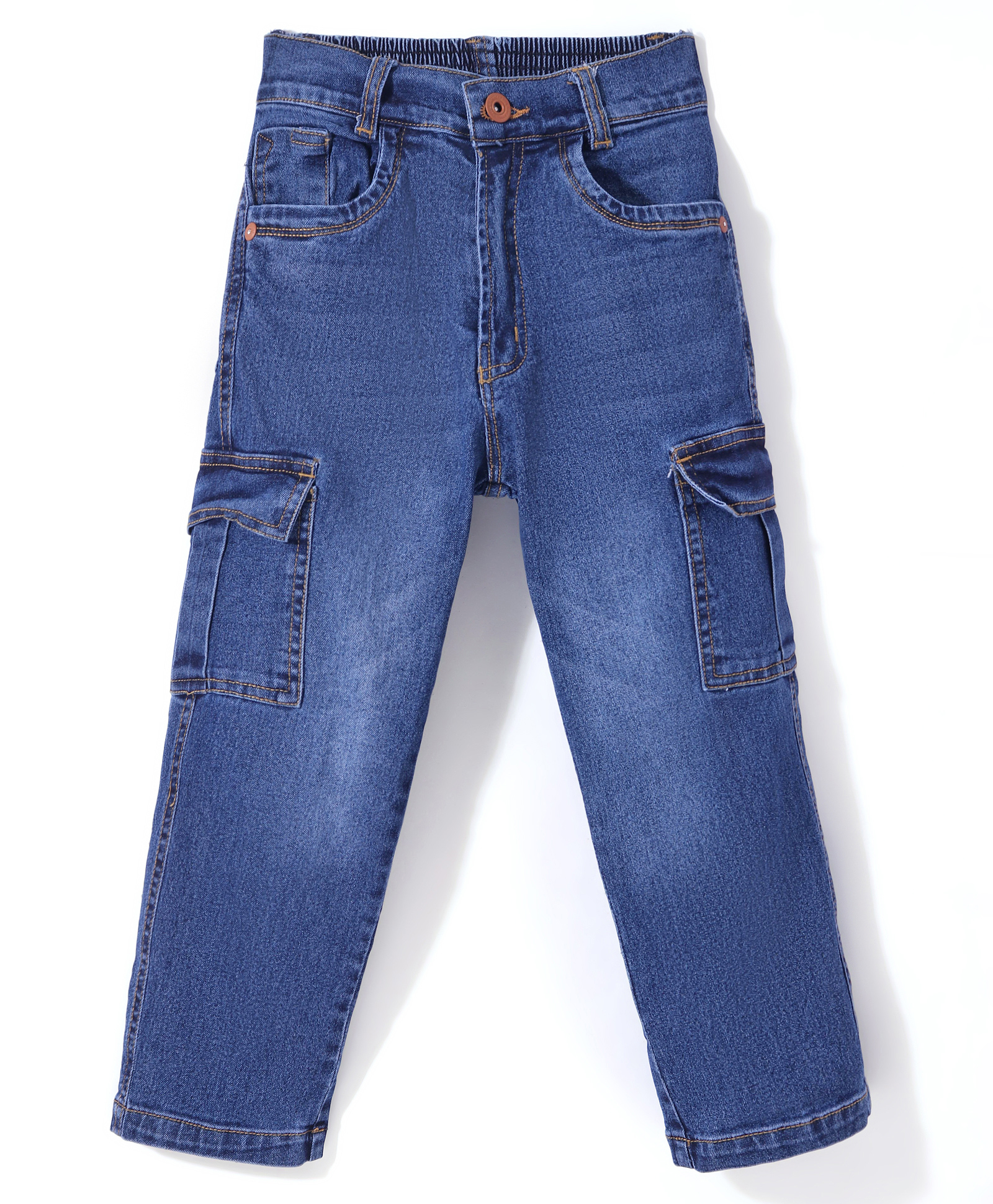 Little Kangaroos Full Length Denim Jeans with Cargo Pockets Solid Colour - Dark Blue-picture-38