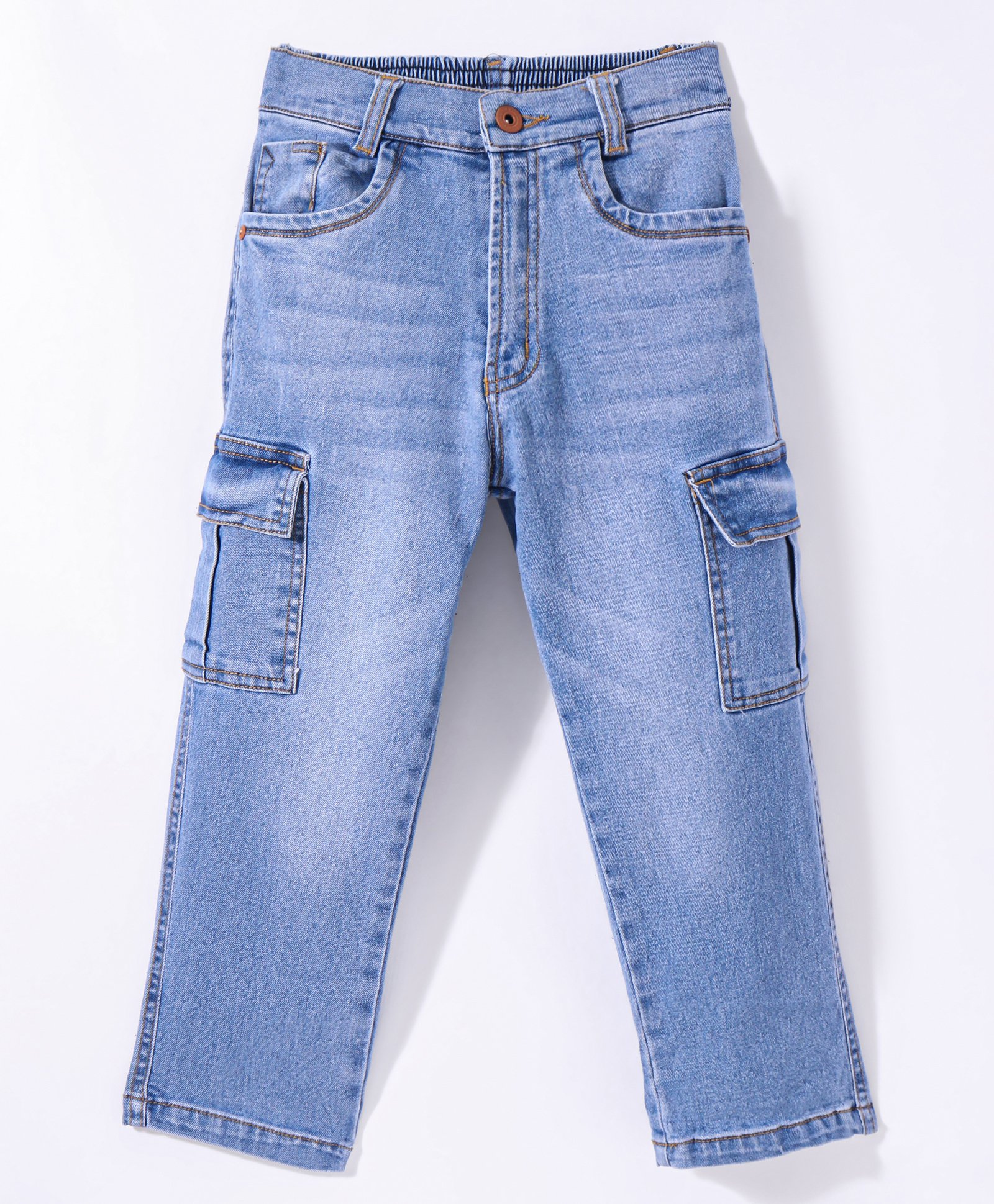 Little Kangaroos Full Length Denim Jeans with Cargo Pockets Solid Colour - Light Blue-picture-21