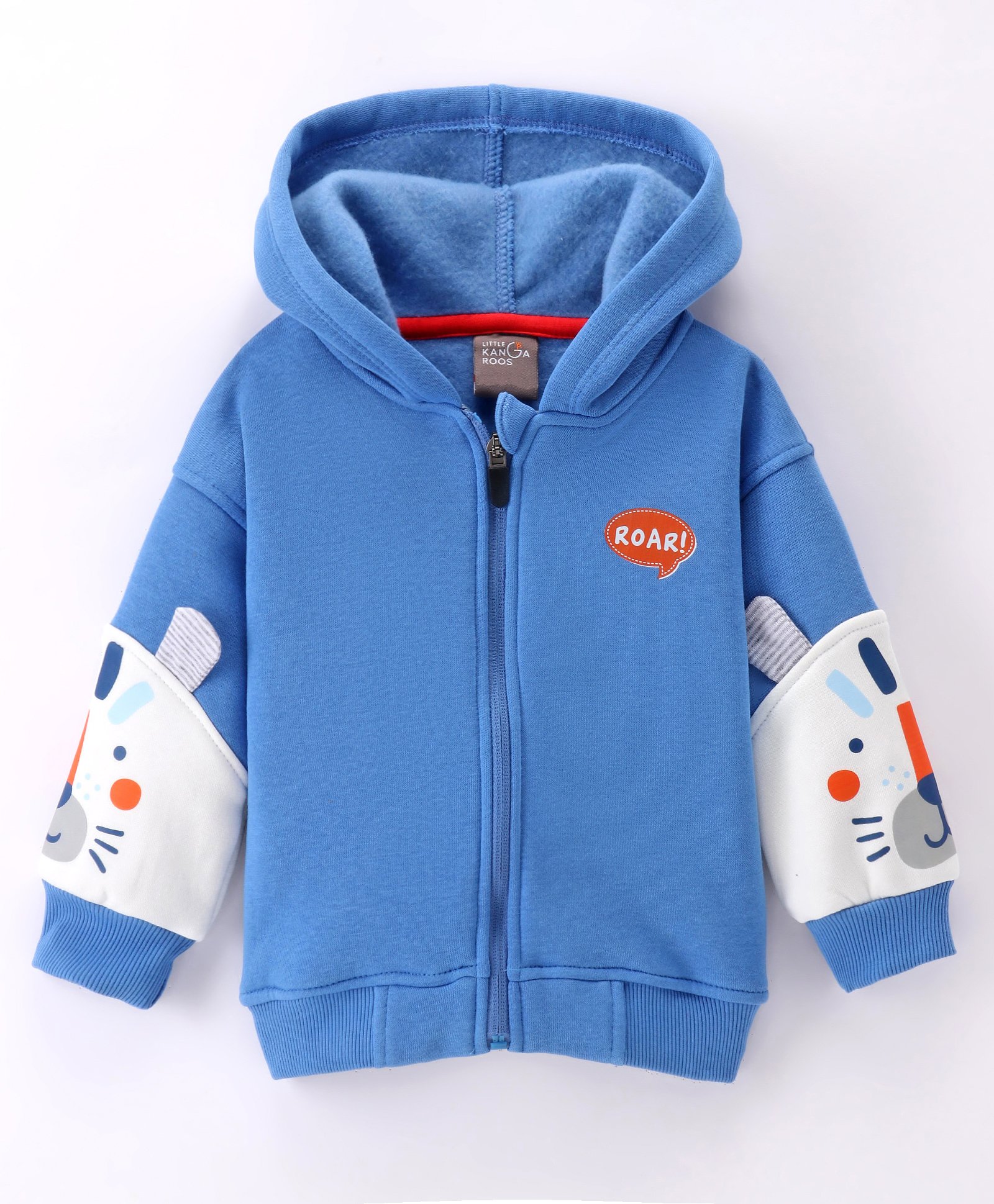 Little Kangaroos Full Sleeves Hooded Sweatjacket with Cat Patch - Blue-picture-27