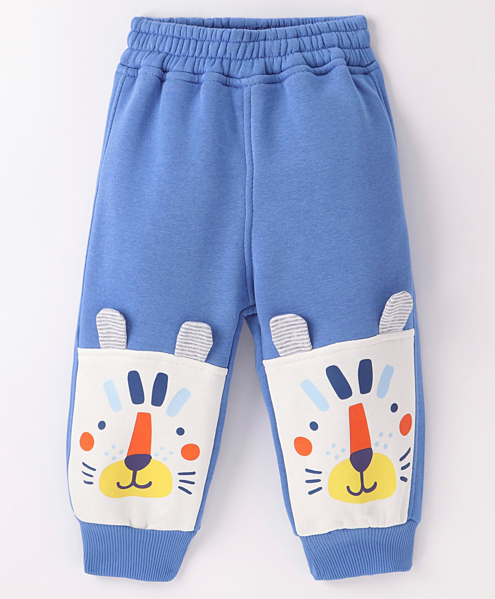 Little Kangaroos Cotton Knit Full Length Fleece Pant with Animal Applique - Blue-image-47