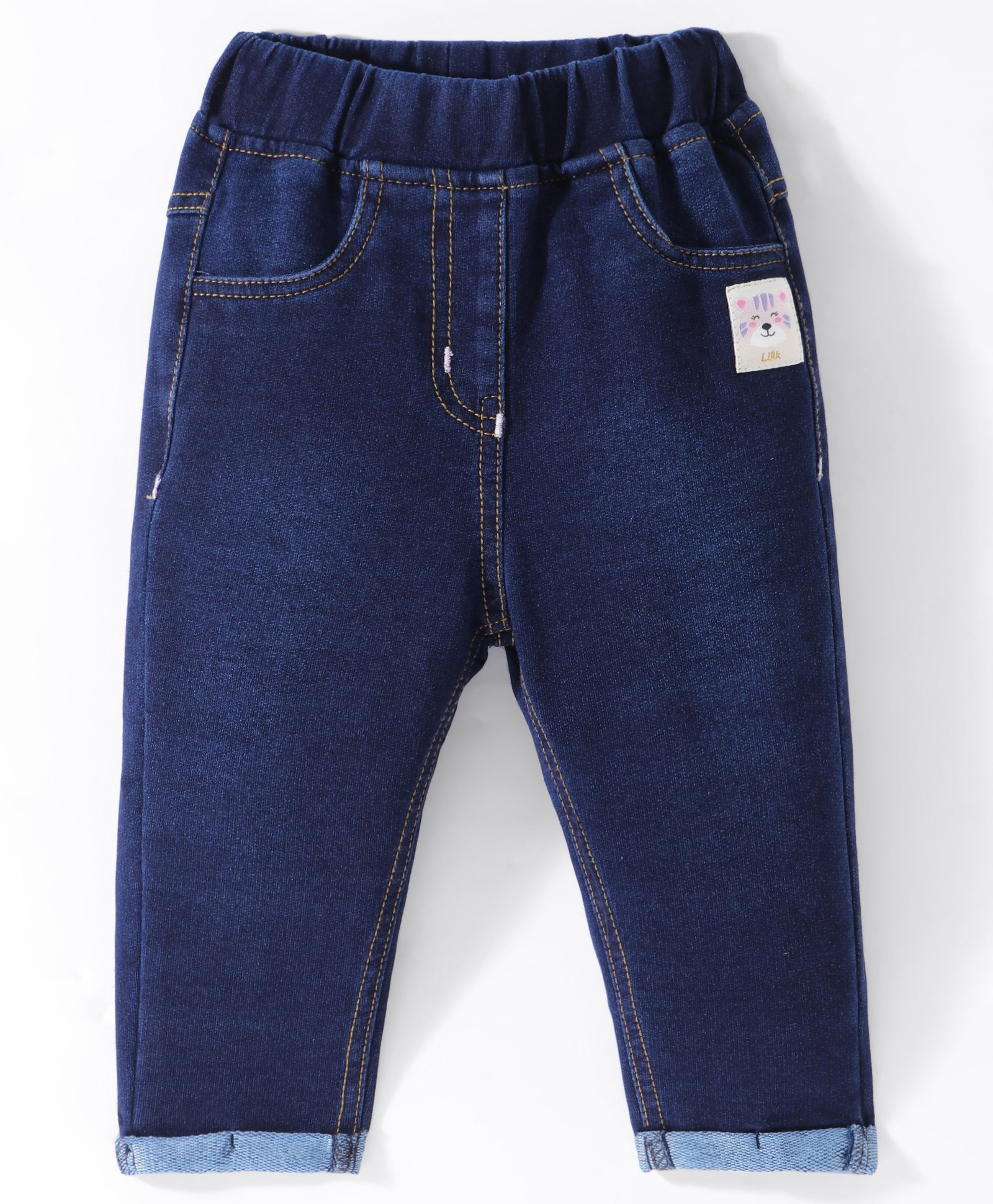 Little Kangaroos Cotton Full Length Denim Jeans with Animal Patch - Dark Blue-picture-36