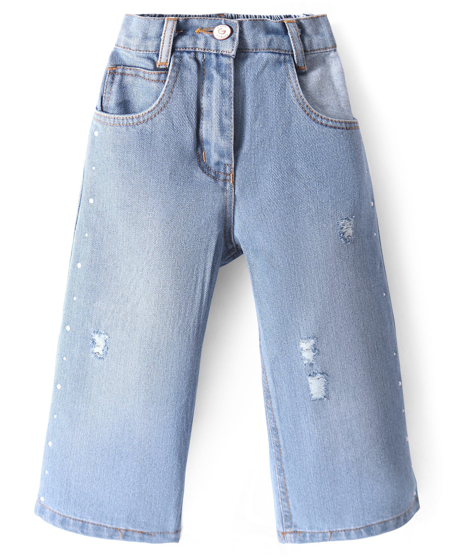 Little Kangaroos Cotton Full Length Solid Color Denim Distressed Jeans - Light Blue-picture-17
