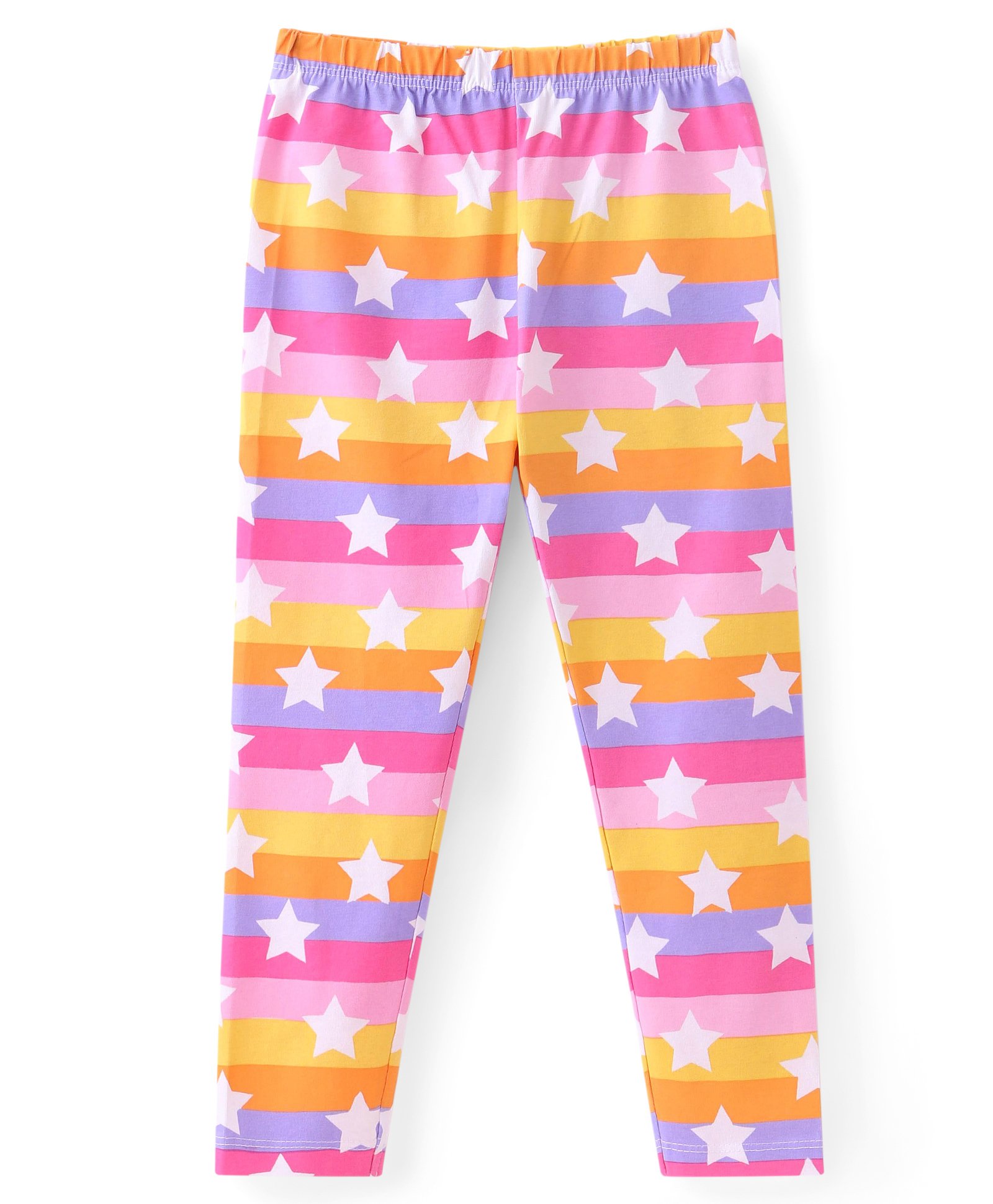 Babyhug Cotton Lycra Knit Striped Leggings with Star Print - Multicolour-picture-27