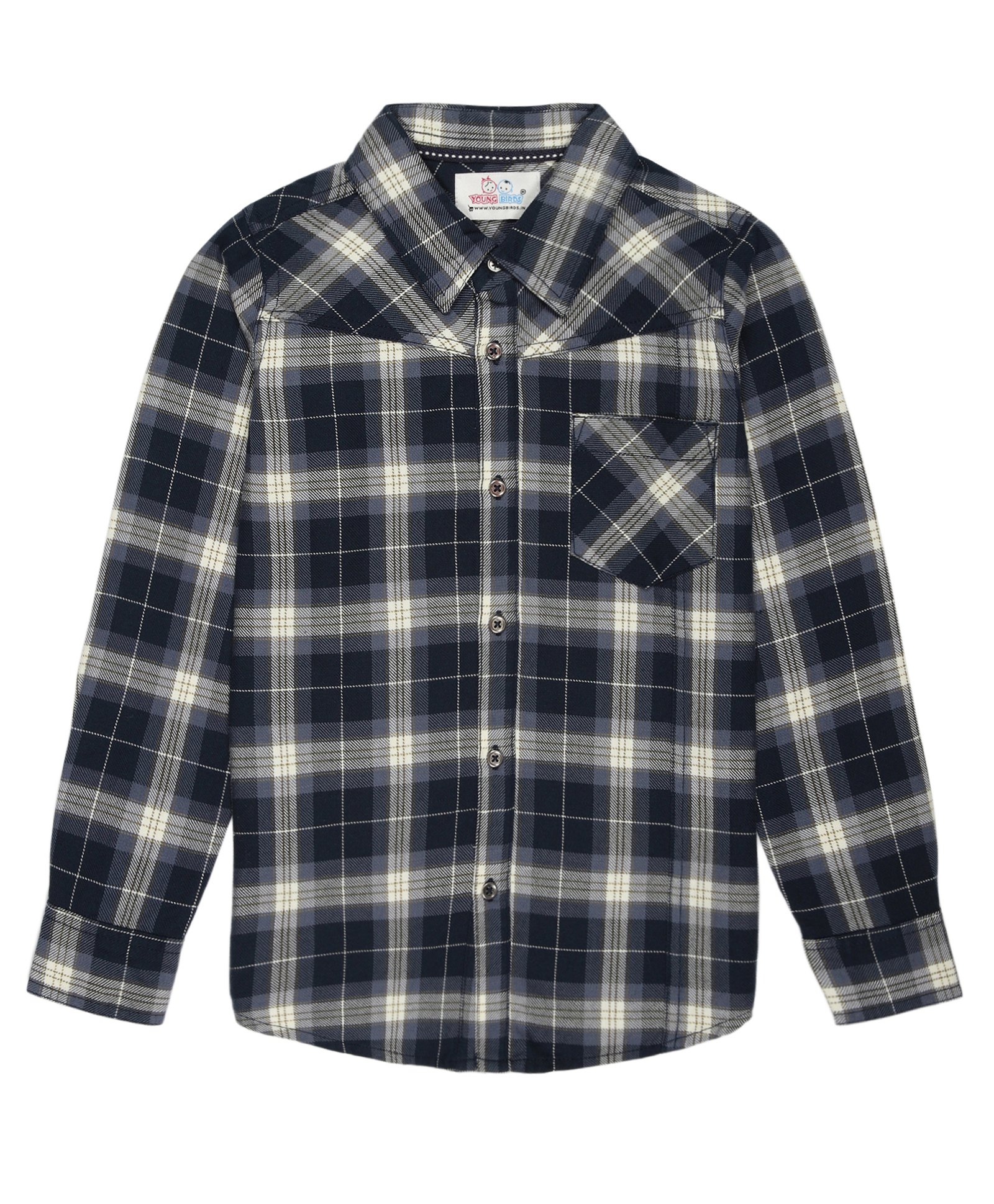 Young Birds Full Sleeves Checked  Shirt - Navy-image-39