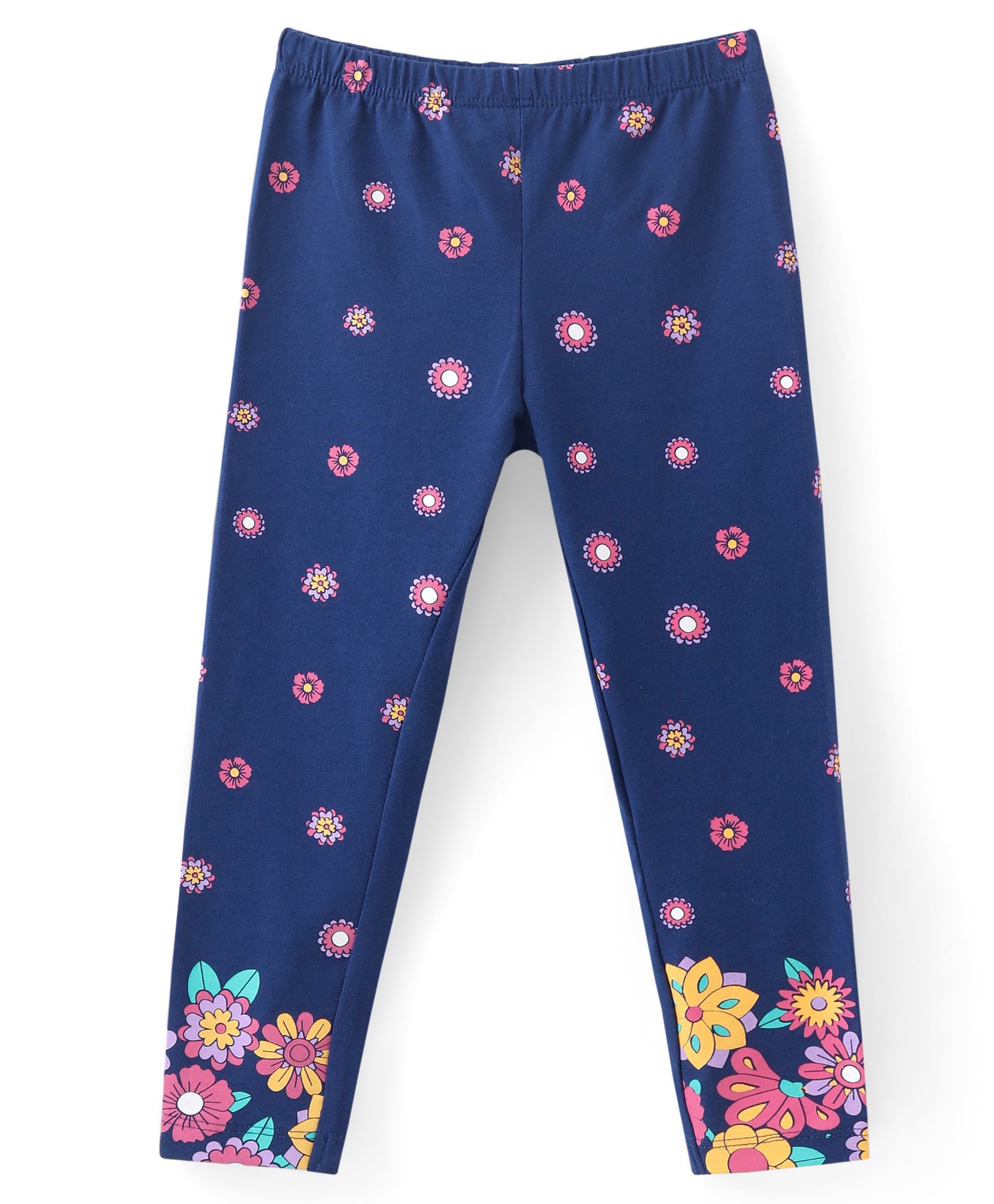 Babyhug Cotton Lycra Knit Full Length Stretchable Leggings with Floral Print - Navy Blue-image-22