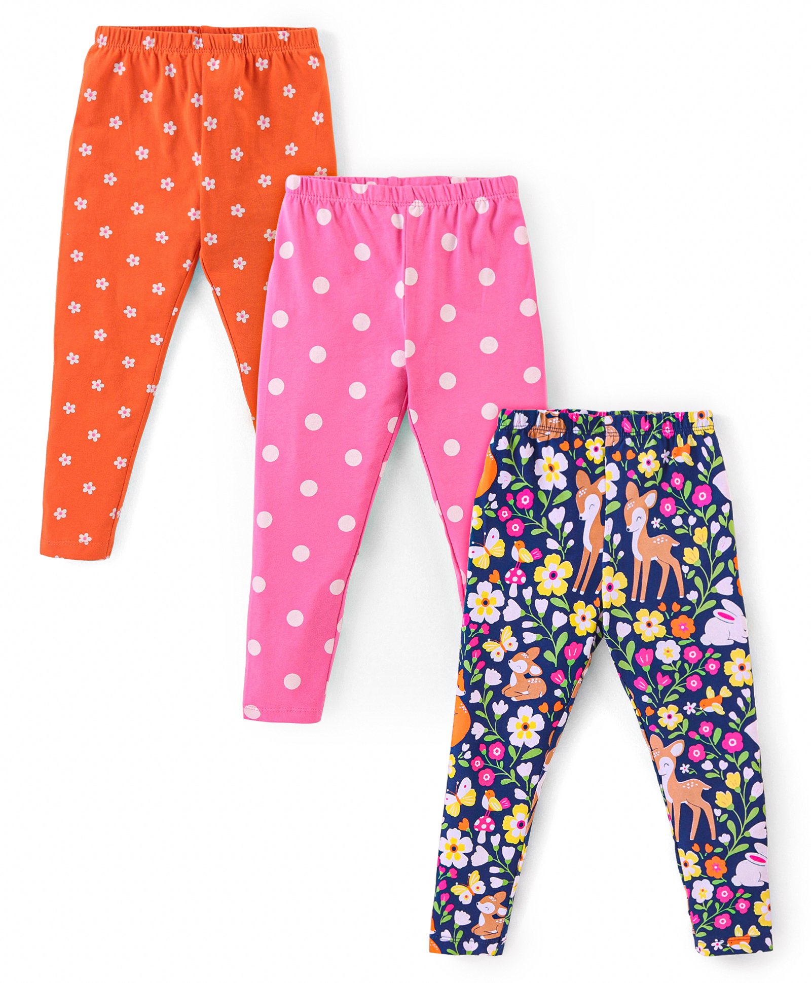 Babyhug Cotton Lycra Knit Full Length Leggings With Floral & Polka Dots Print Pack Of 3 - Multicolor-picture-15