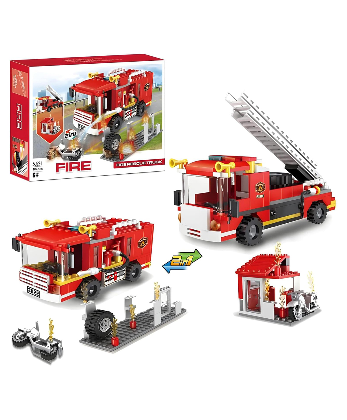 Elecart 2-in-1 City Fire Truck Building Blocks Set Build and Play with Fire Rescue Construction Games 184 Pieces-picture-4