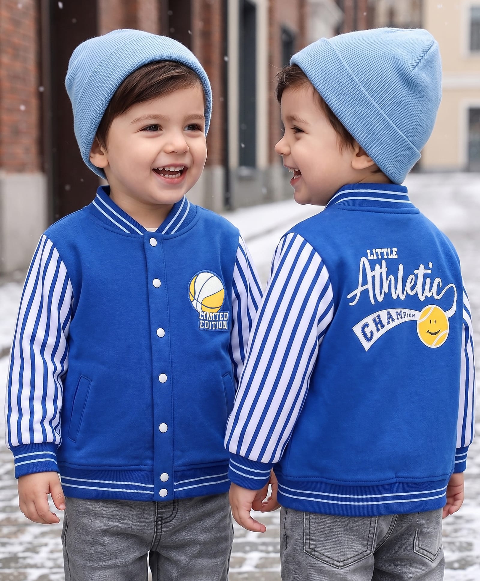 Babyoye 100% Cotton Knit Full Sleeves Ball & Text Embroidered Bomber Jacket -Royal Blue-image-11