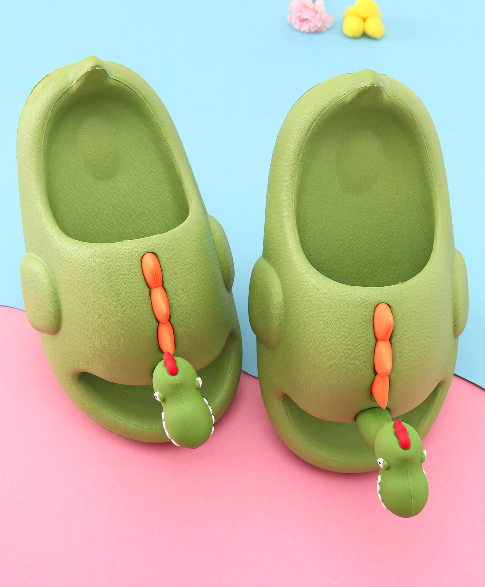 Oh! Pair Slip On Sliders With Dino Applique - Green-picture-23