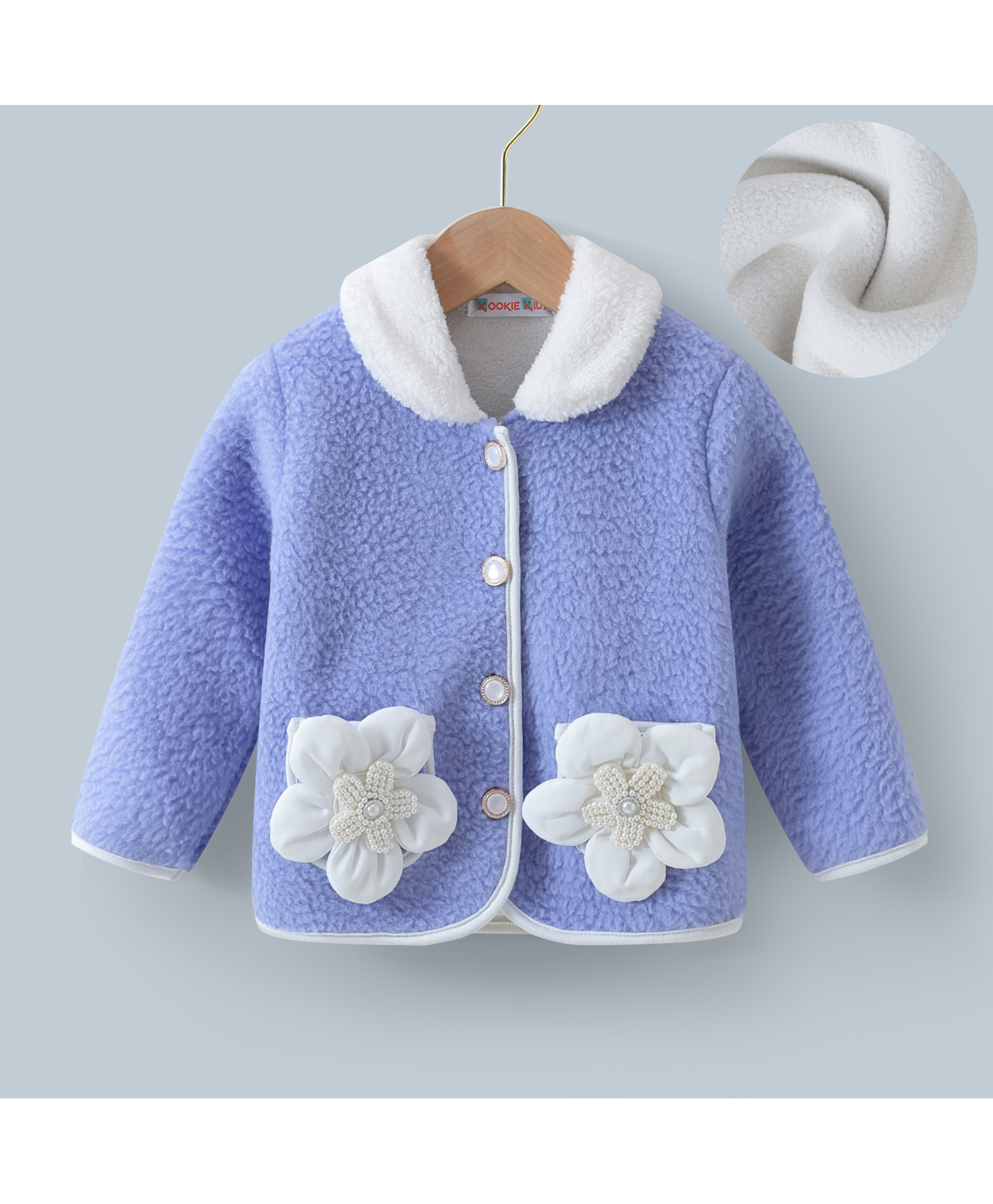 Kookie Kids Full Sleeves Front Open Collar Neck Fur Winter Jacket With Floral Applique - Lavender-picture-23