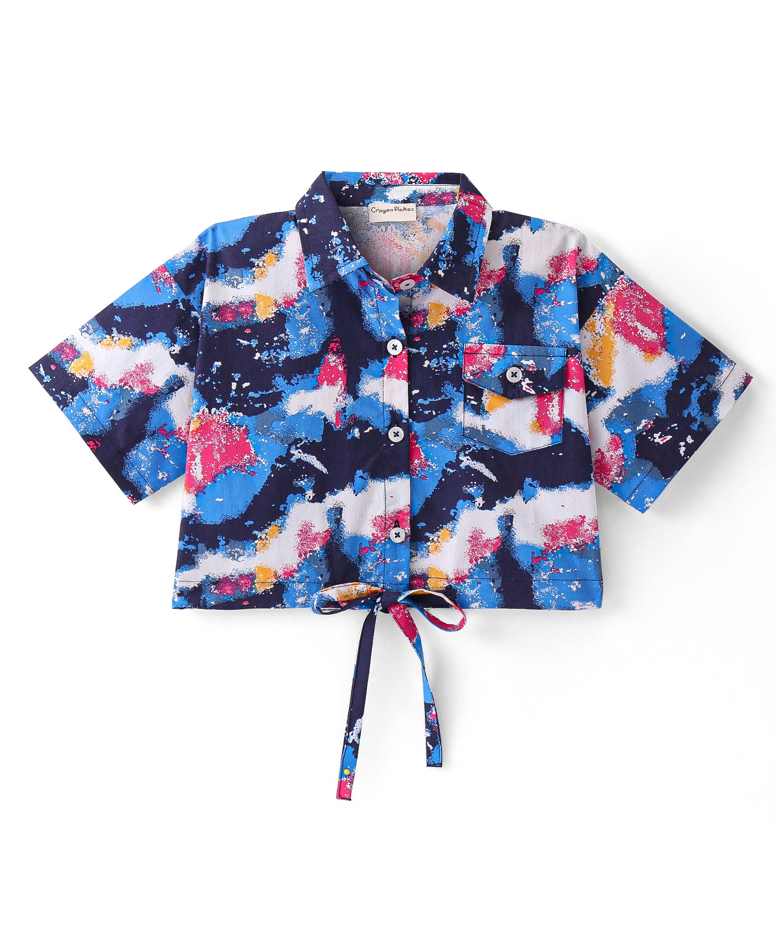 CrayonFlakes Half Sleeves Tie Dye Knotted Crop Top - Blue-picture-22