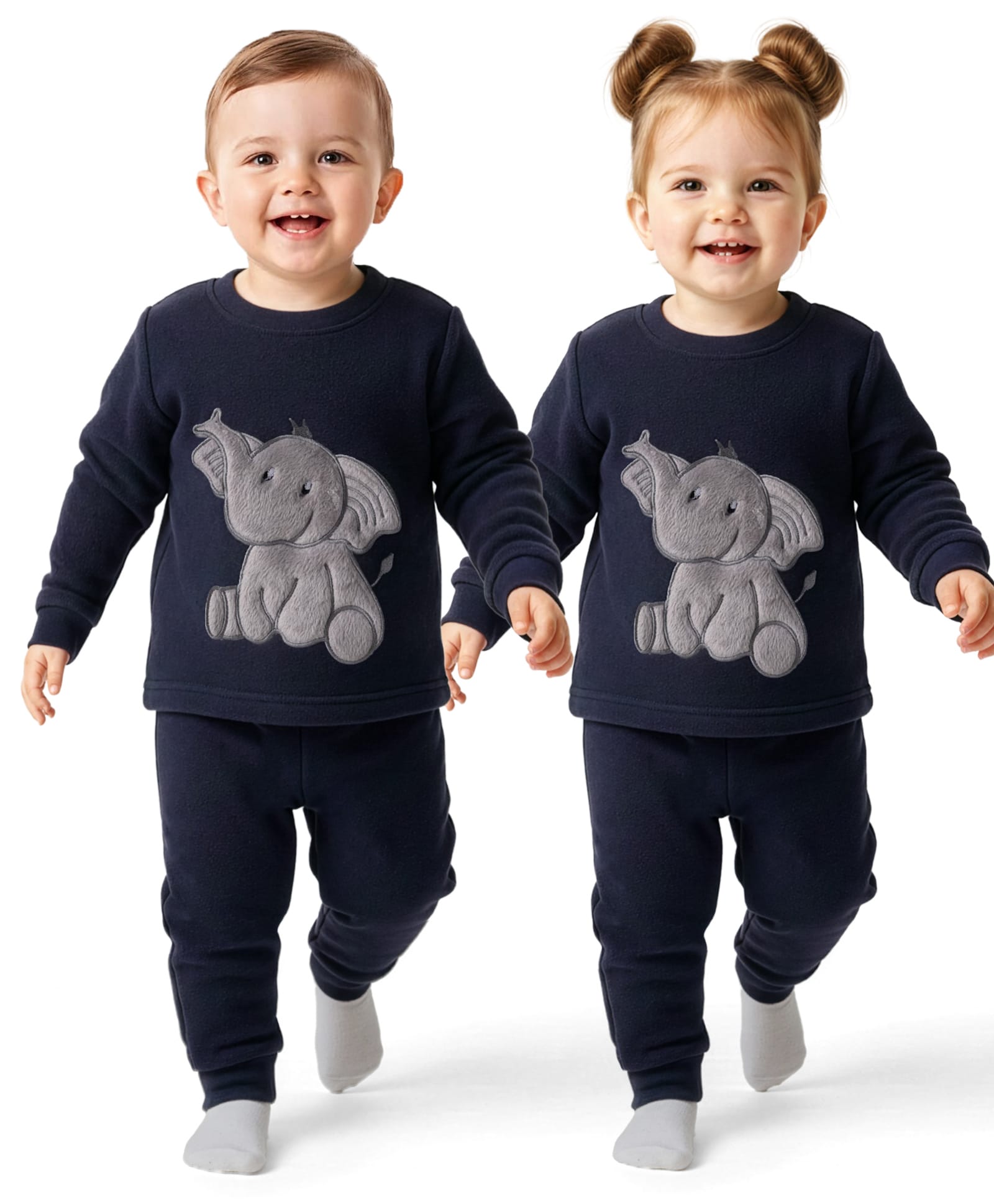 Kanvin Fleece Woven Full Sleeves Winter Wear Set With ElephantPatch - Navy Blue-image-18