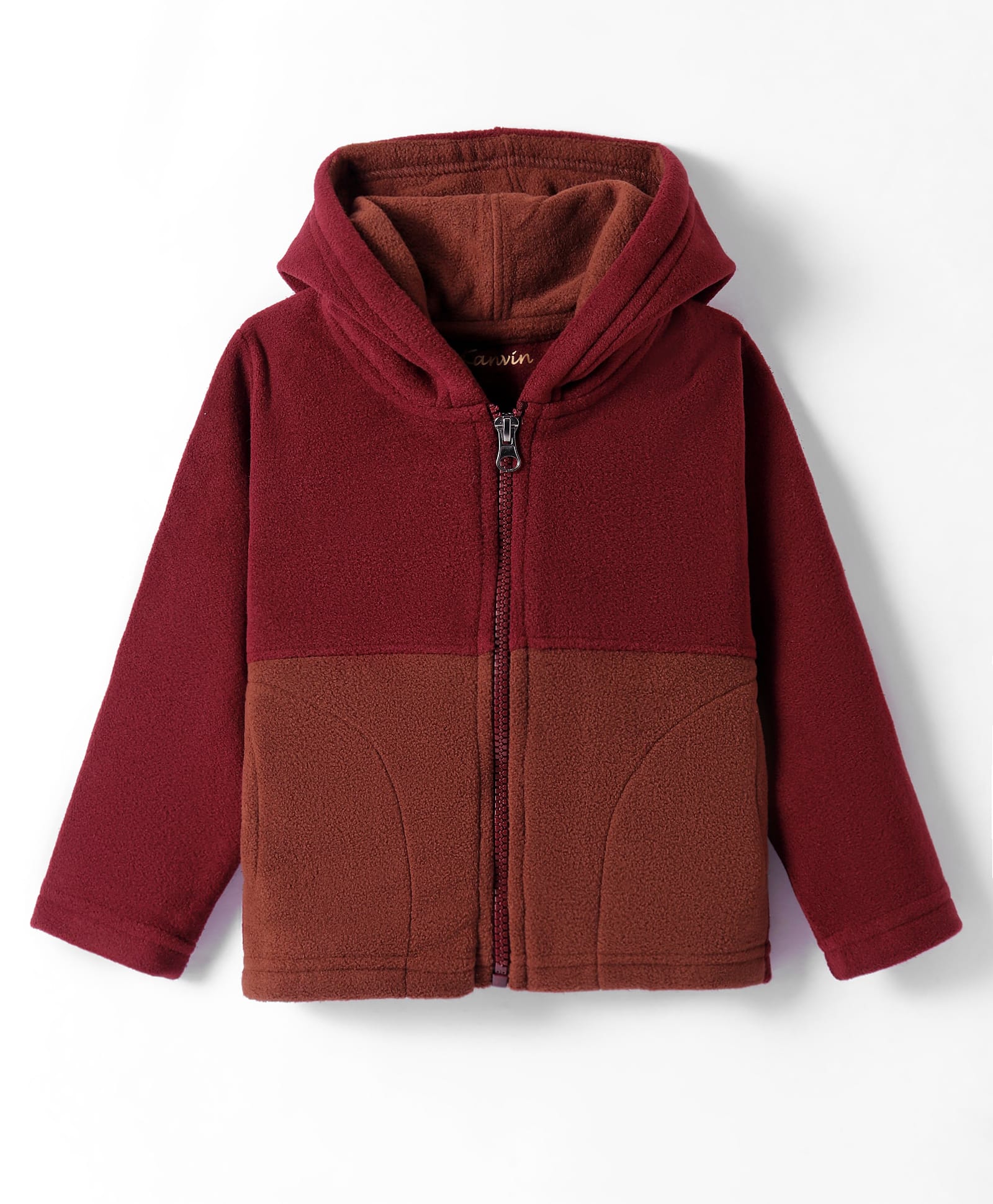 Kanvin Fleece Woven Full Sleeves Hooded Sweatjacket- Wine & Brown-image-49