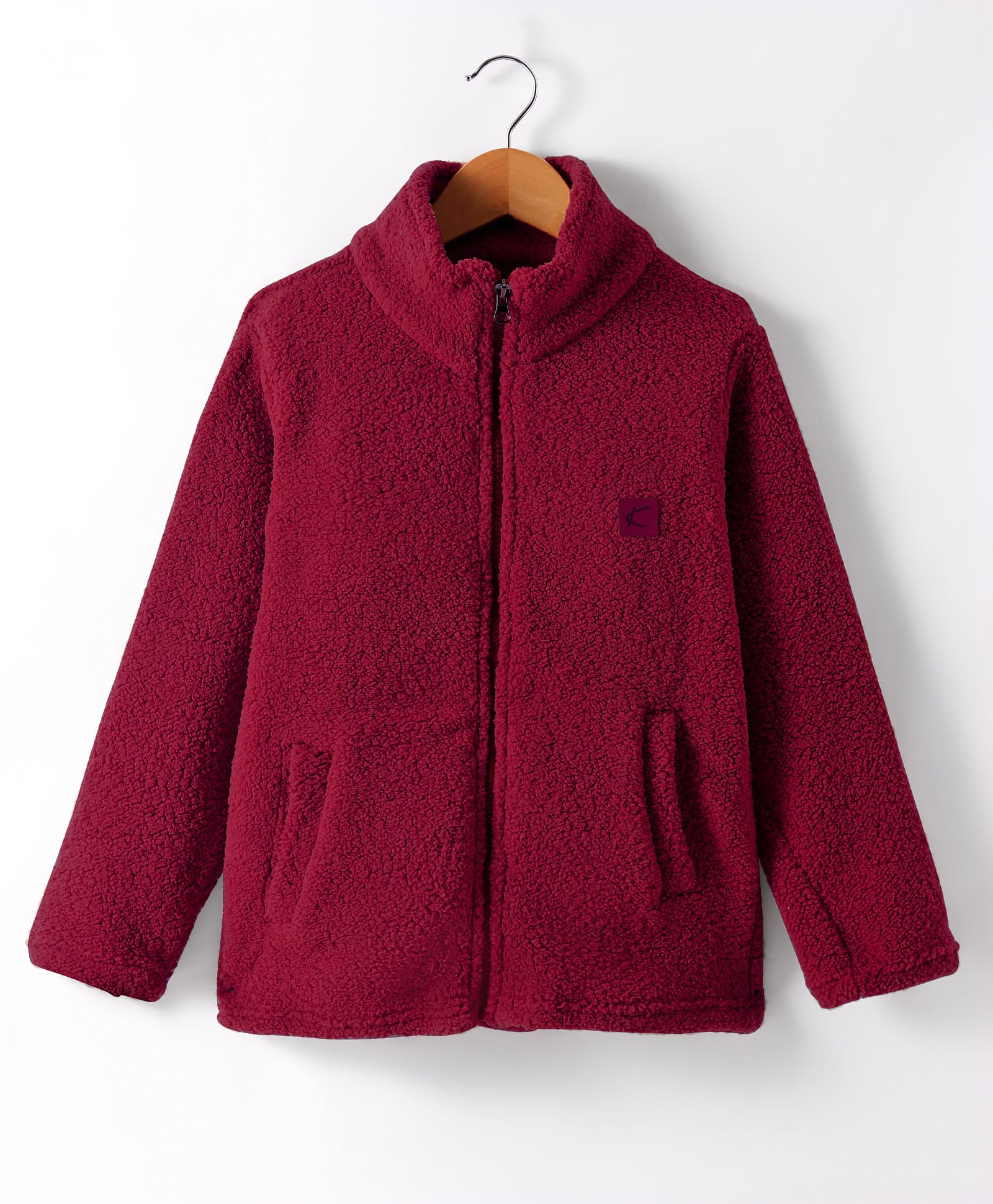 Kanvin Fleece Woven Full Sleeves Winter Jacket With Logo Badge - Wine-picture-33