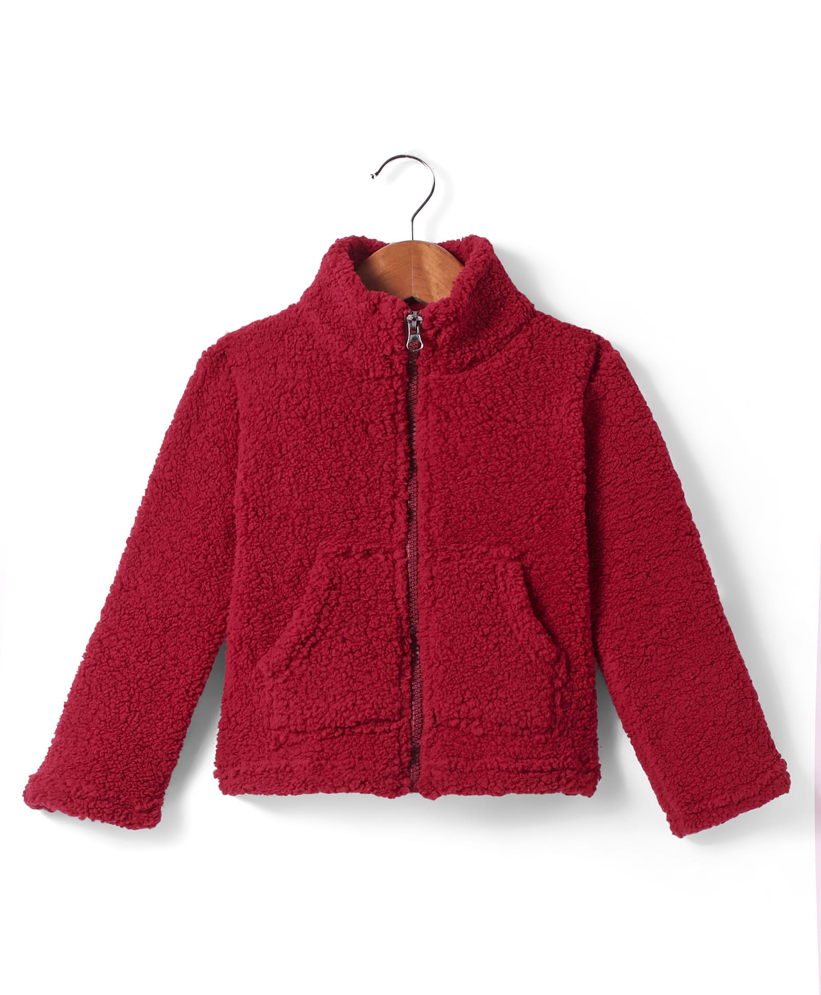 Kanvin Fleece Woven Full Sleeves High Neck Solid Colour Winter Jacket With Kangaroo Pockets - Red-picture-19