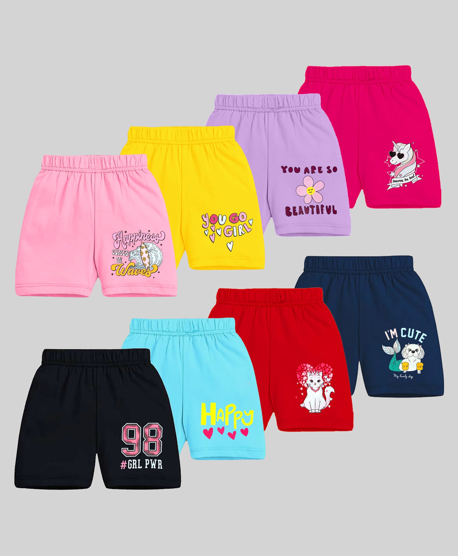 KUCHIPOO Pack of 8 Animals & Text Printed Shorts - Multi Colour-picture-24