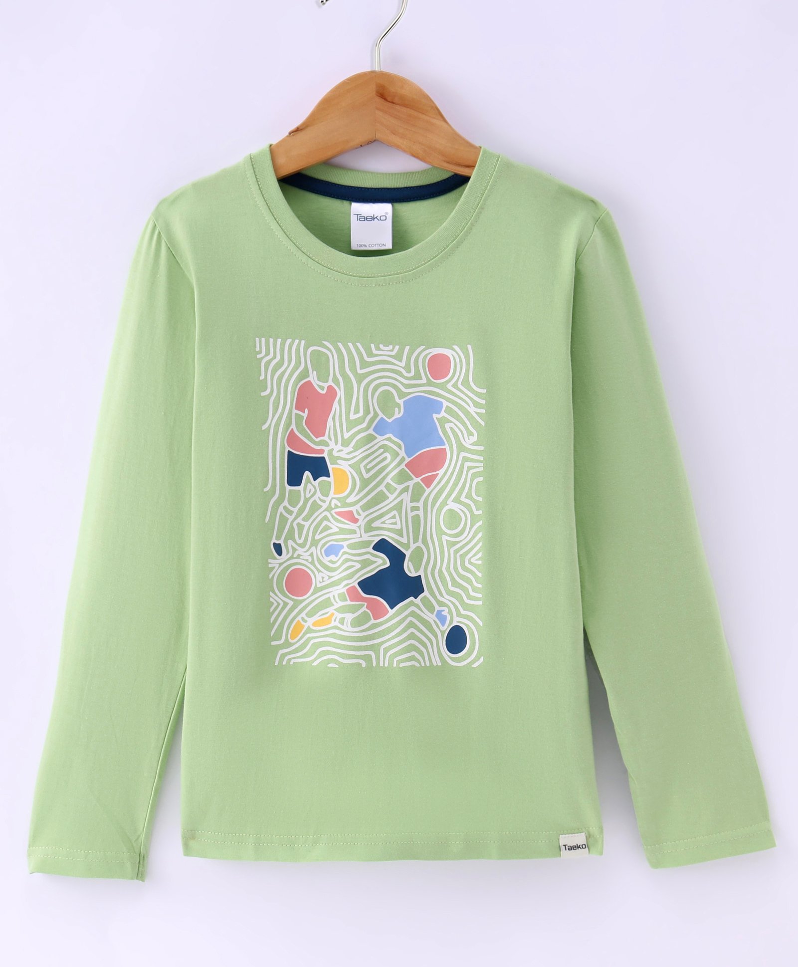 Taeko Single Jersey Knit Full Sleeves T-Shirt with Football Print - Sap Green-picture-23