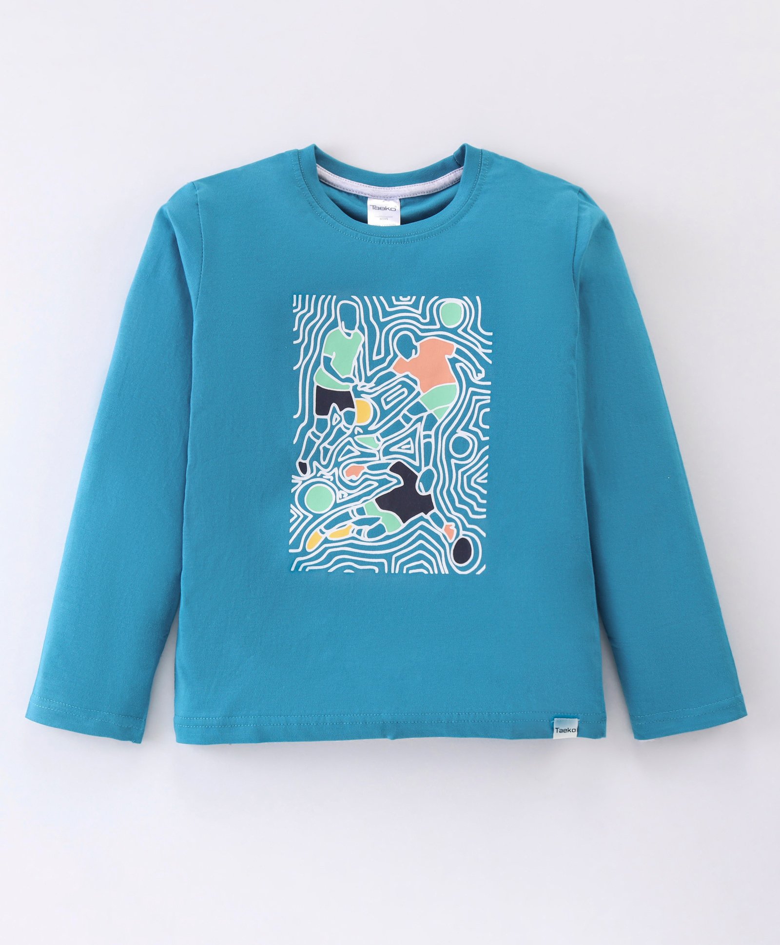 Taeko Single Jersey Knit Full Sleeves T-Shirt with Football Print - Blue-picture-24