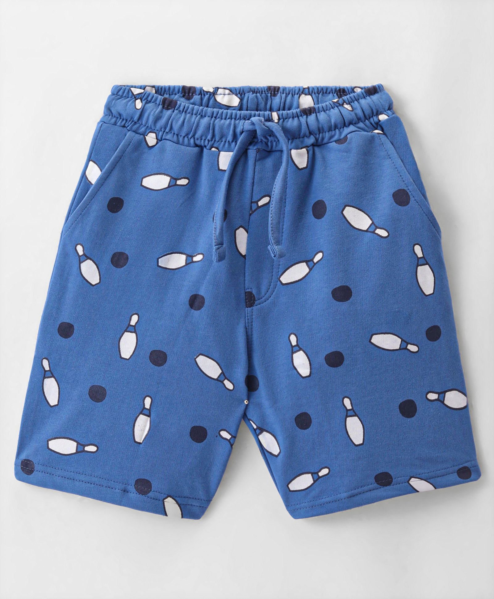 Taeko Looper Knit  Above Knee Length Shorts with Bowling Game Print - Ink Blue-image-15