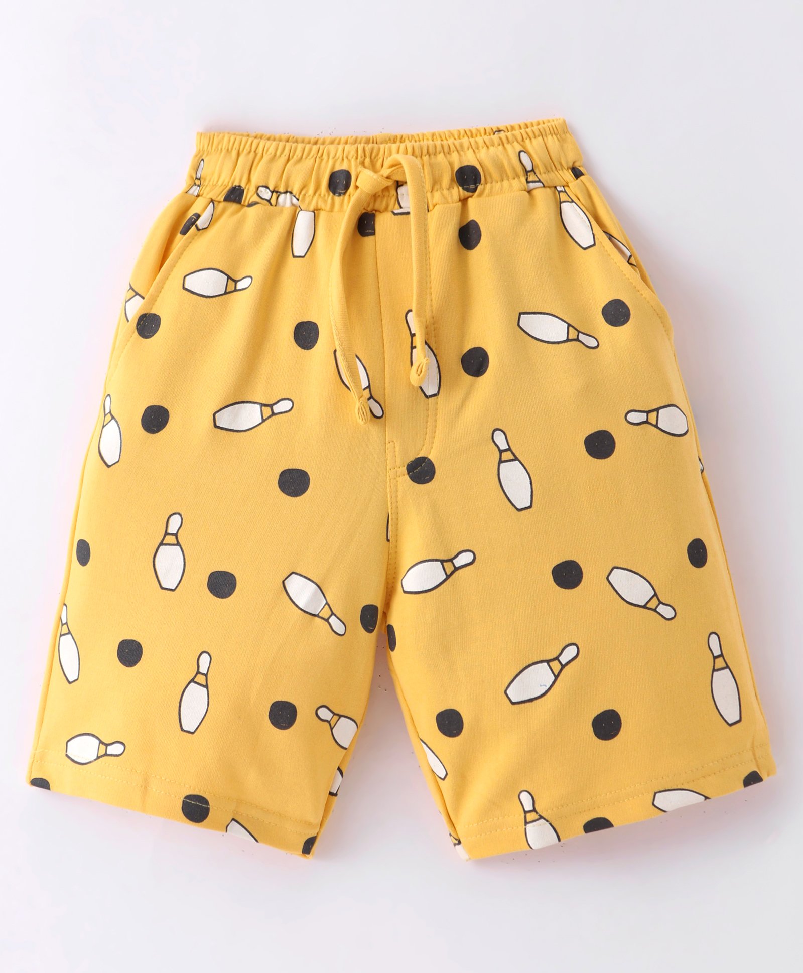 Taeko Looper Knit  Above Knee Length Shorts with Bowling Game Print - Light Yellow-image-36