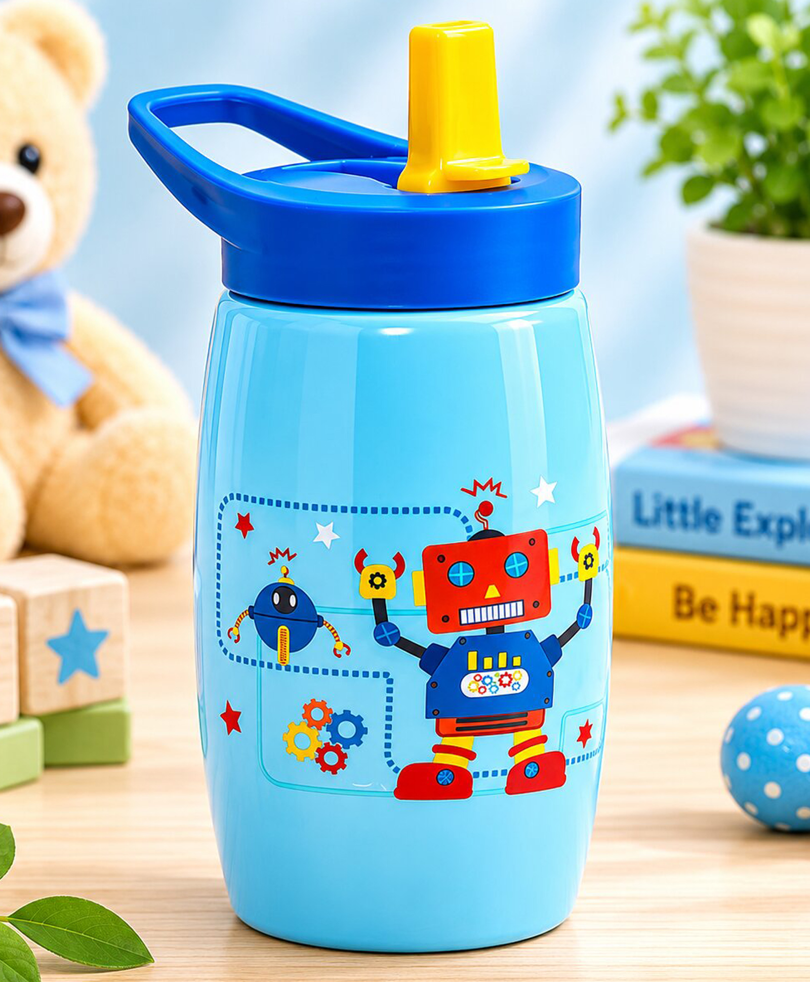 Adore Kiddo Flip to Sip Sports Sipper with Handle- 420ml -Blue-picture-24