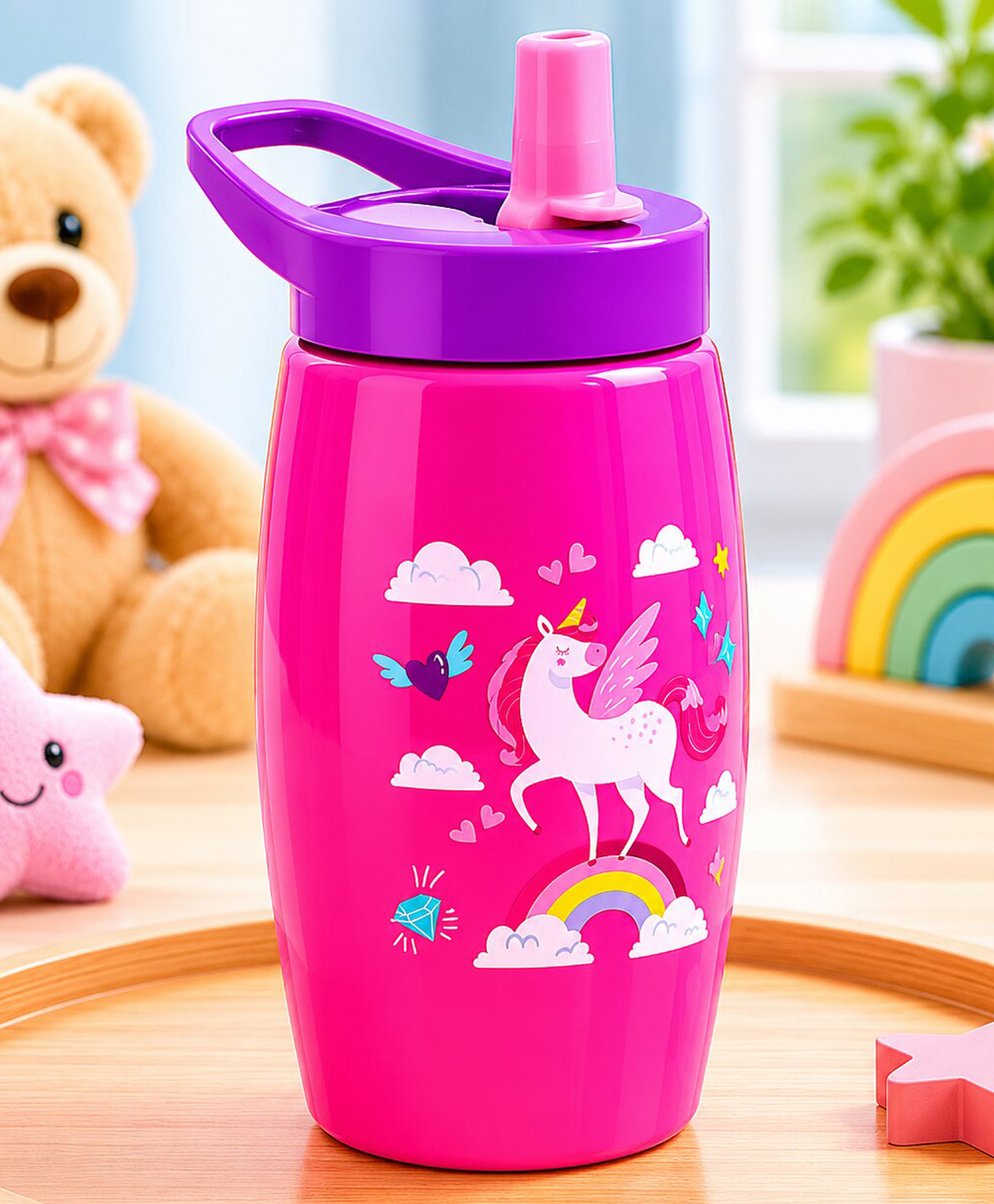 Adore Kiddo Flip to Sip Sports Sipper with Handle- 420ml -Pink-picture-11