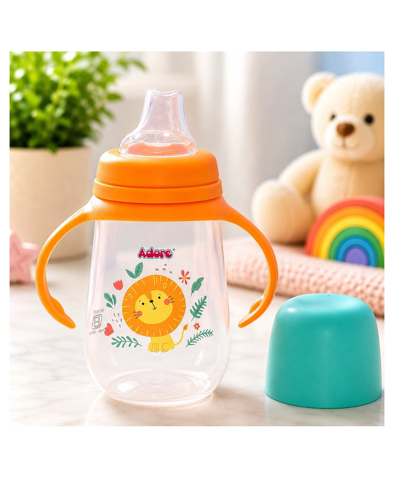 Adore Ireland Wide Neck Soft Spout sipper with Twin Handle-250ml- Orange Lion-image-43