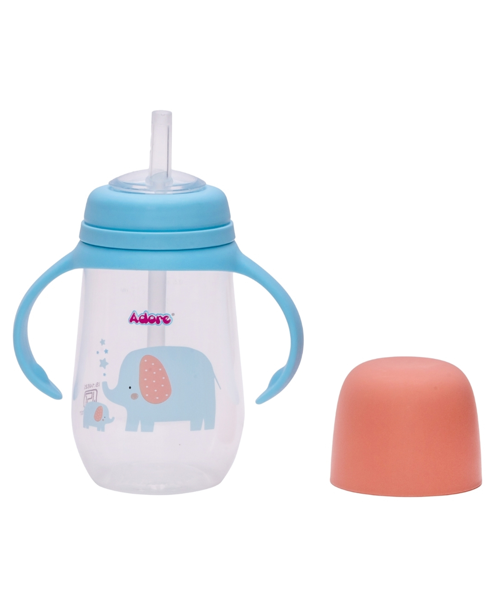 Adore Scotland Wide neck Soft Straw Sipper with Twin Handle-250ml- Blue Elephant-image-45