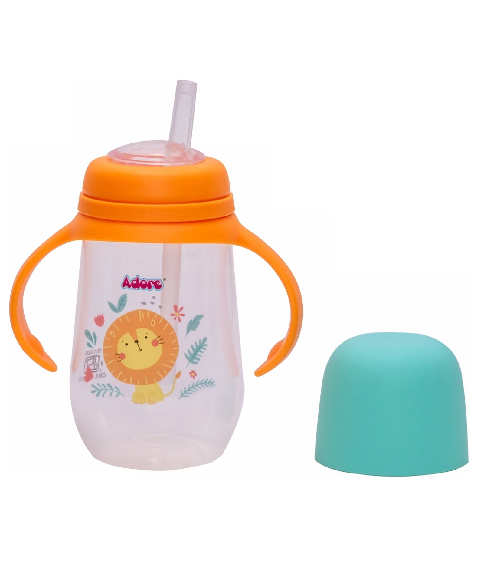 Adore Scotland Wide neck Soft Straw Sipper with Twin Handle-250ml- Orange Lion-image-46