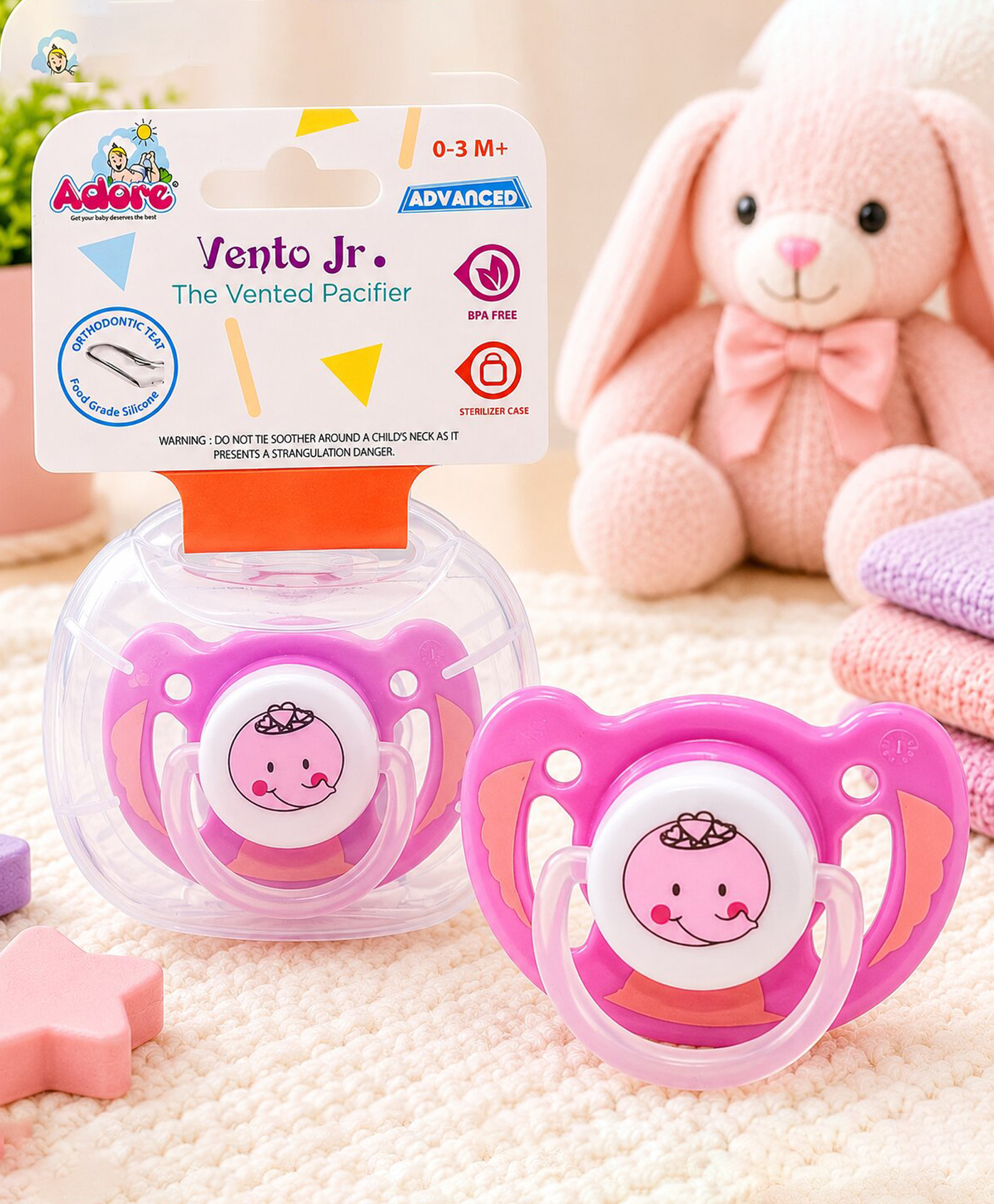 Adore Vento Jr - The Orthodontic Vented Pacifier with Multipurpose Storage Case-Pink-picture-23