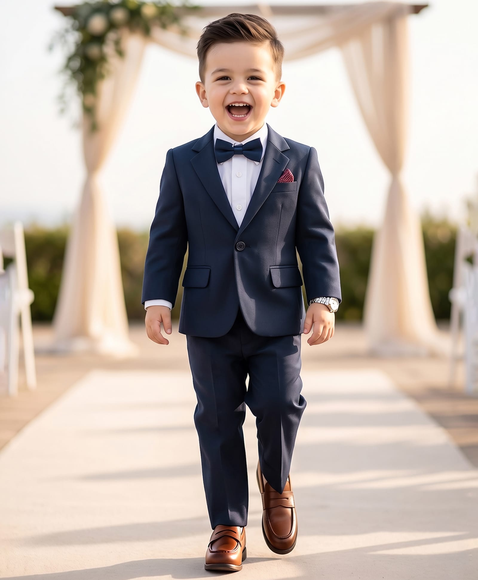 Robo Fry Woven Full Sleeves Solid 3 Piece Party Suit With Bow - Navy Blue-picture-30