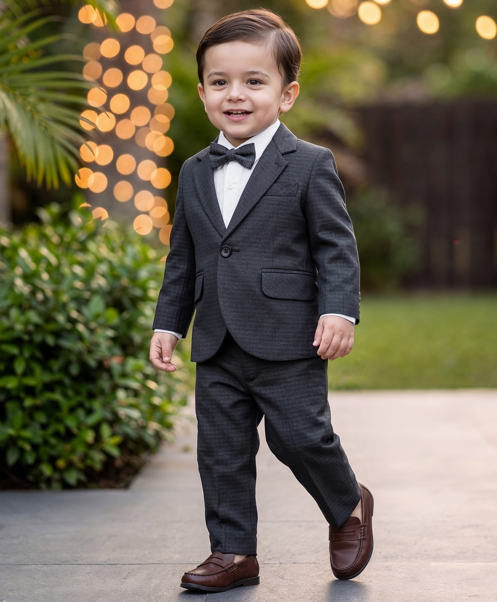 Robo Fry Woven Full Sleeves Striped 3 Piece Party Suit with Bow - Navy Blue-image-29