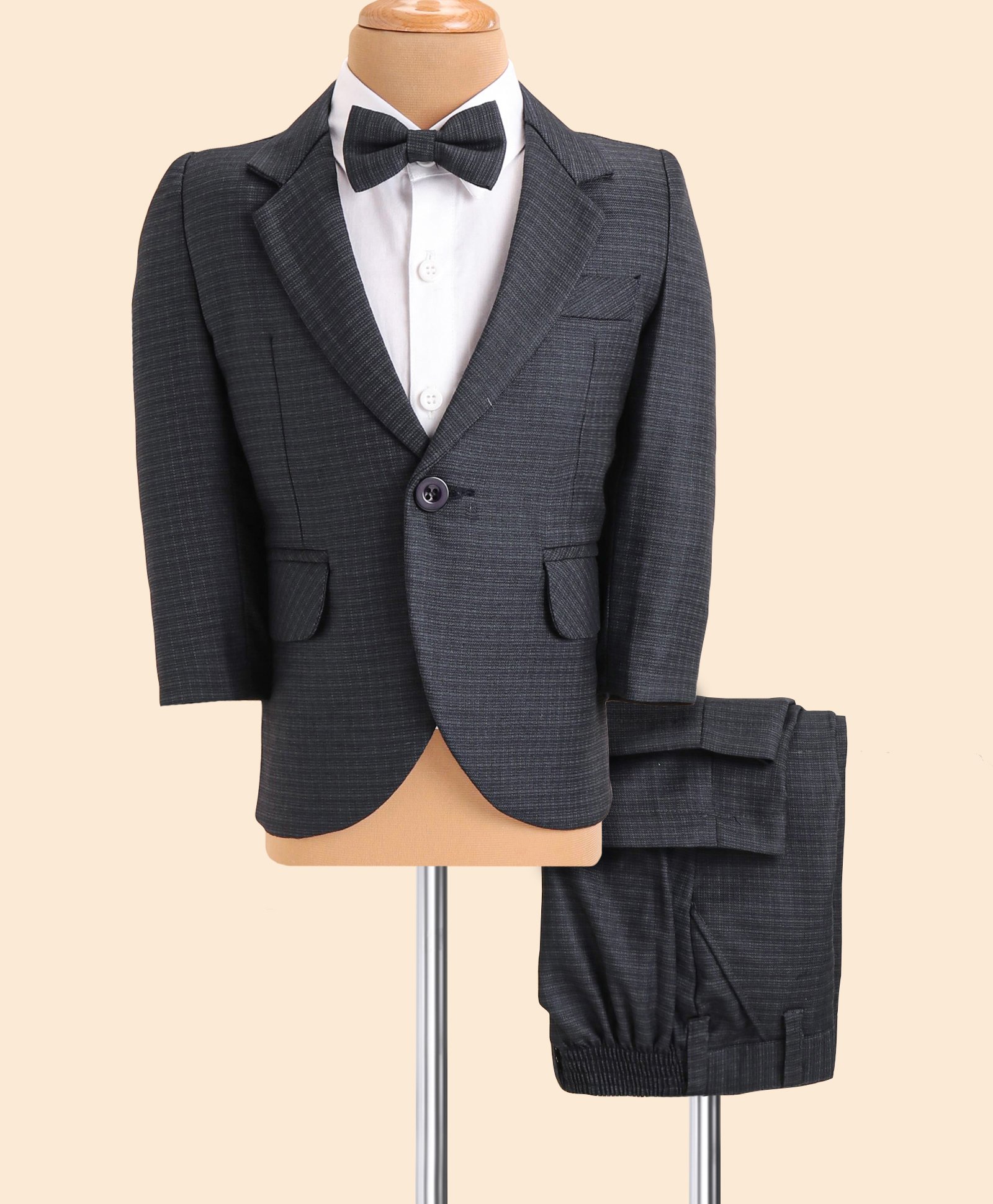 Robo Fry Woven Full Sleeves Striped 3 Piece Party Suit with Bow - Navy Blue-picture-13