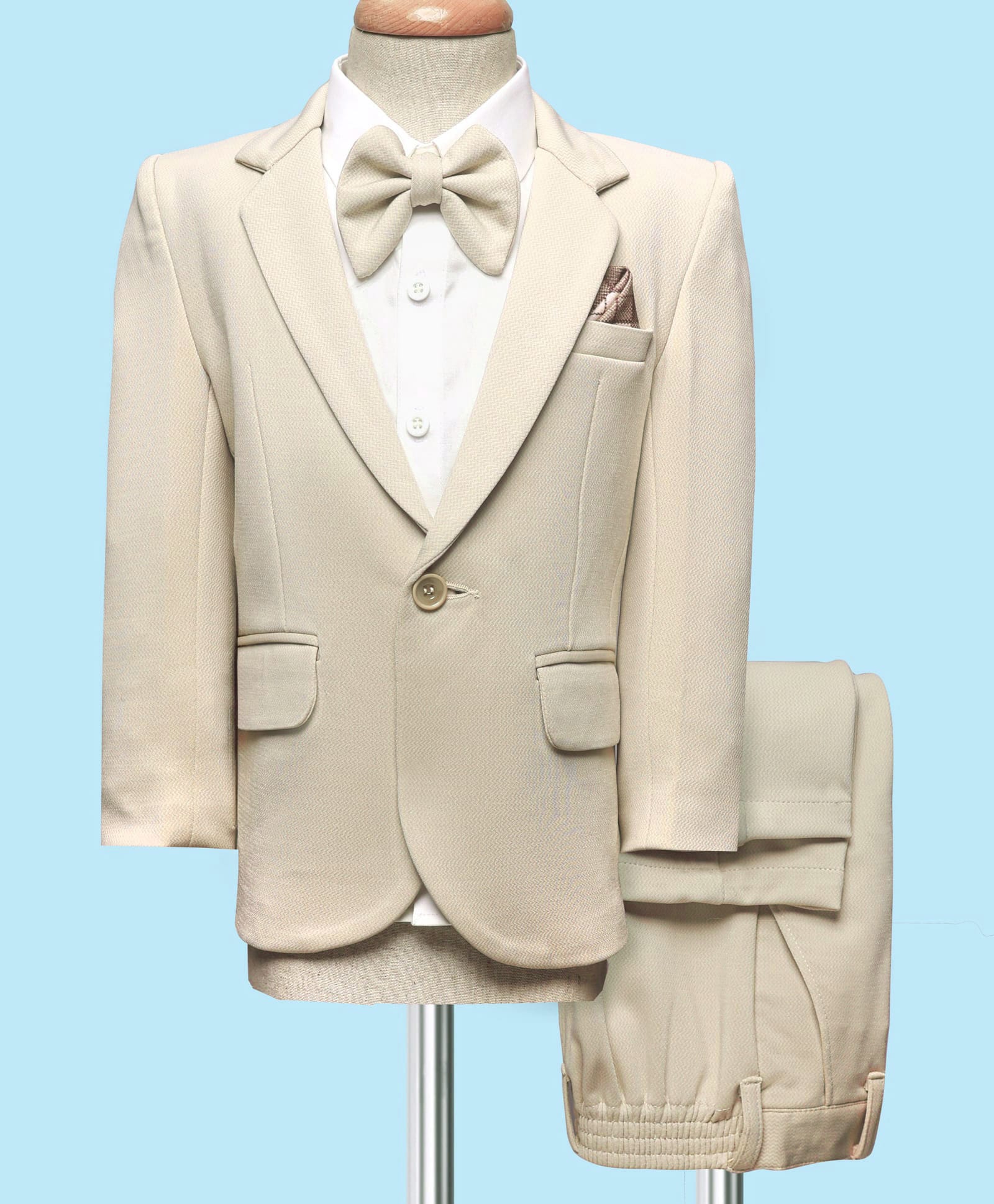 Robo Fry Woven Full Sleeves Solid Colour 3 Pieces Party Suit with Bow - Baby Pink-image-28
