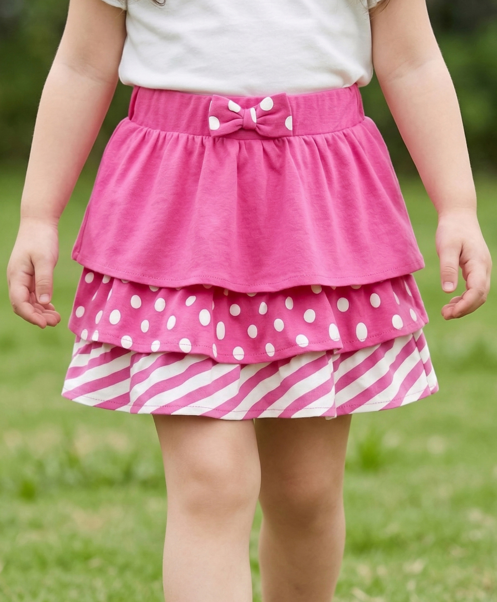 Babyhug Single Jersey Knit Layered Skirt with Bow Applique Polka Dots Print - Pink-image-43