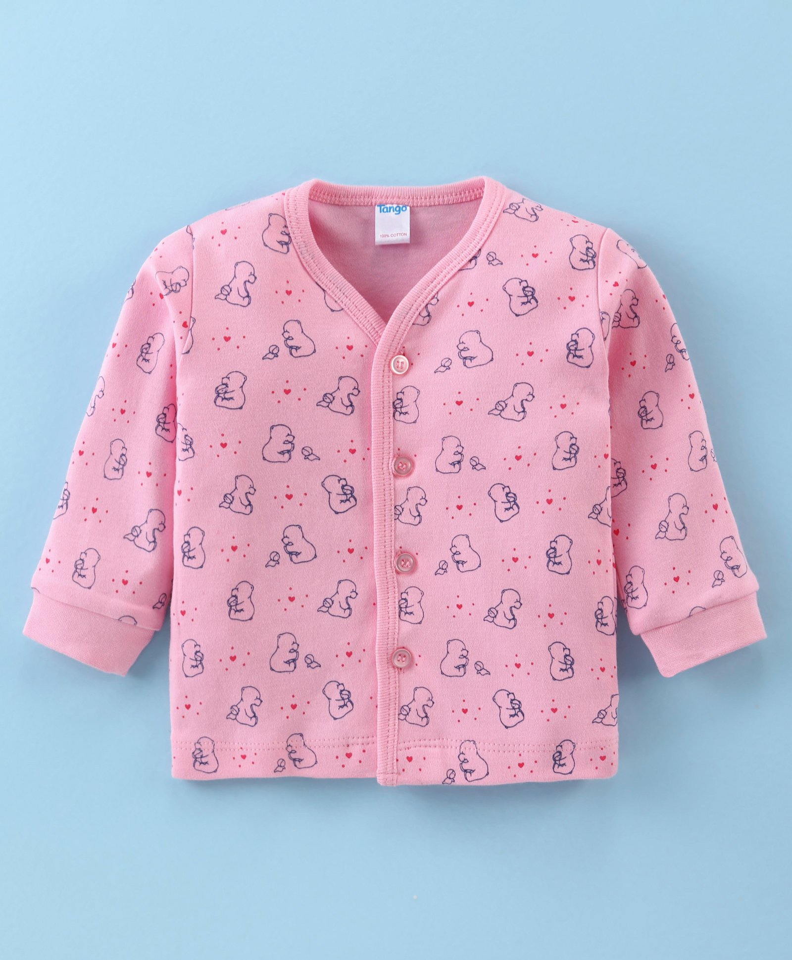 Tango Interlock Full Sleeve Front Open Jhabla  Bear Print - Pink-picture-4