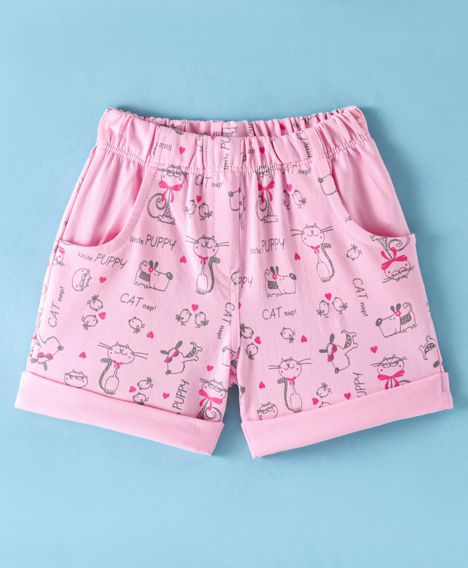 Tango Looper Above Knee Length Shorts Cat & Dog Print - Pink-picture-17