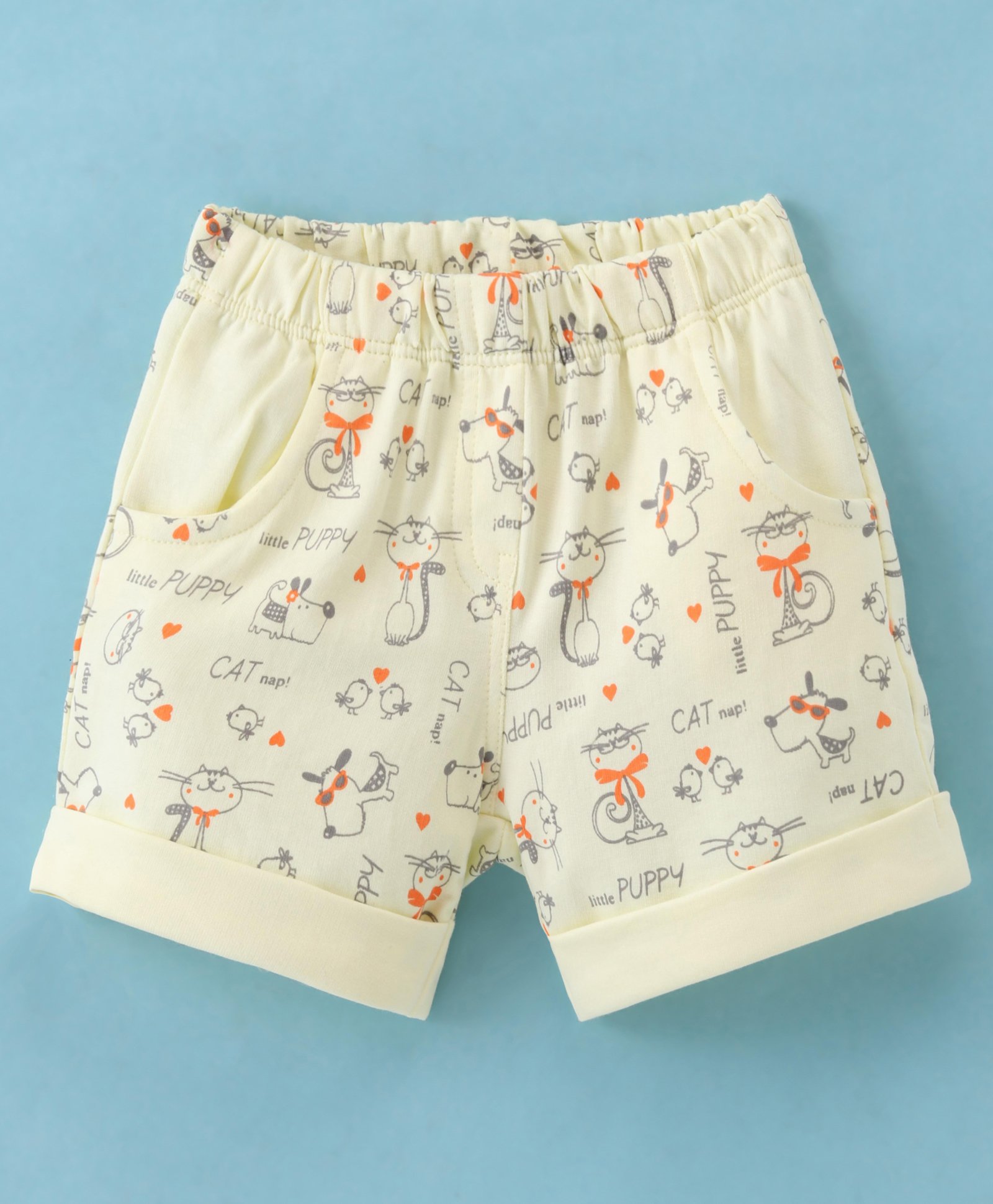 Tango Looper Above Knee Length Shorts Cat & Dog Print - Lemon-image-30