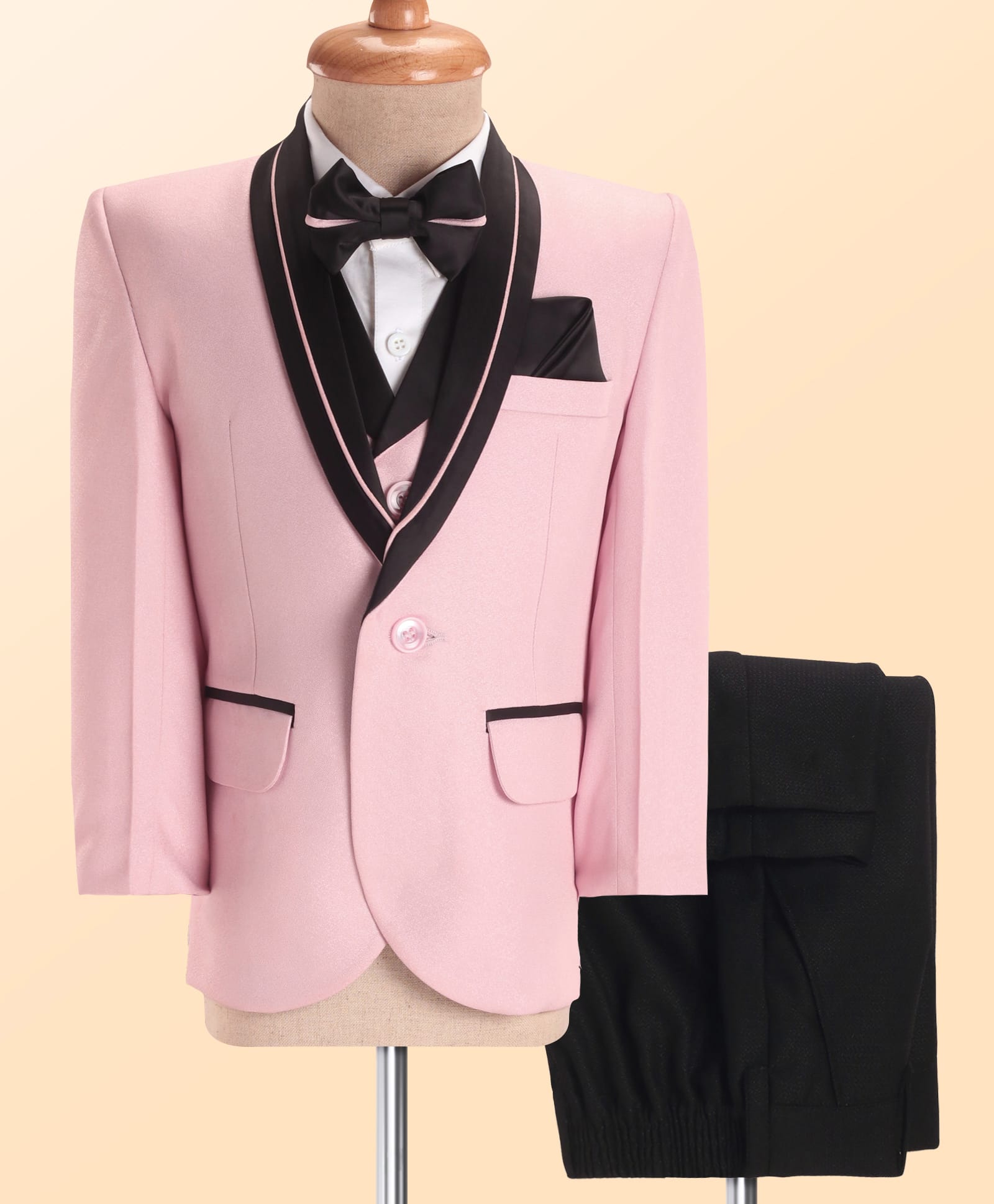 Robo Fry Woven Full Sleeves Solid Colour 4 Piece Party Suit with Bow - Pink-picture-18