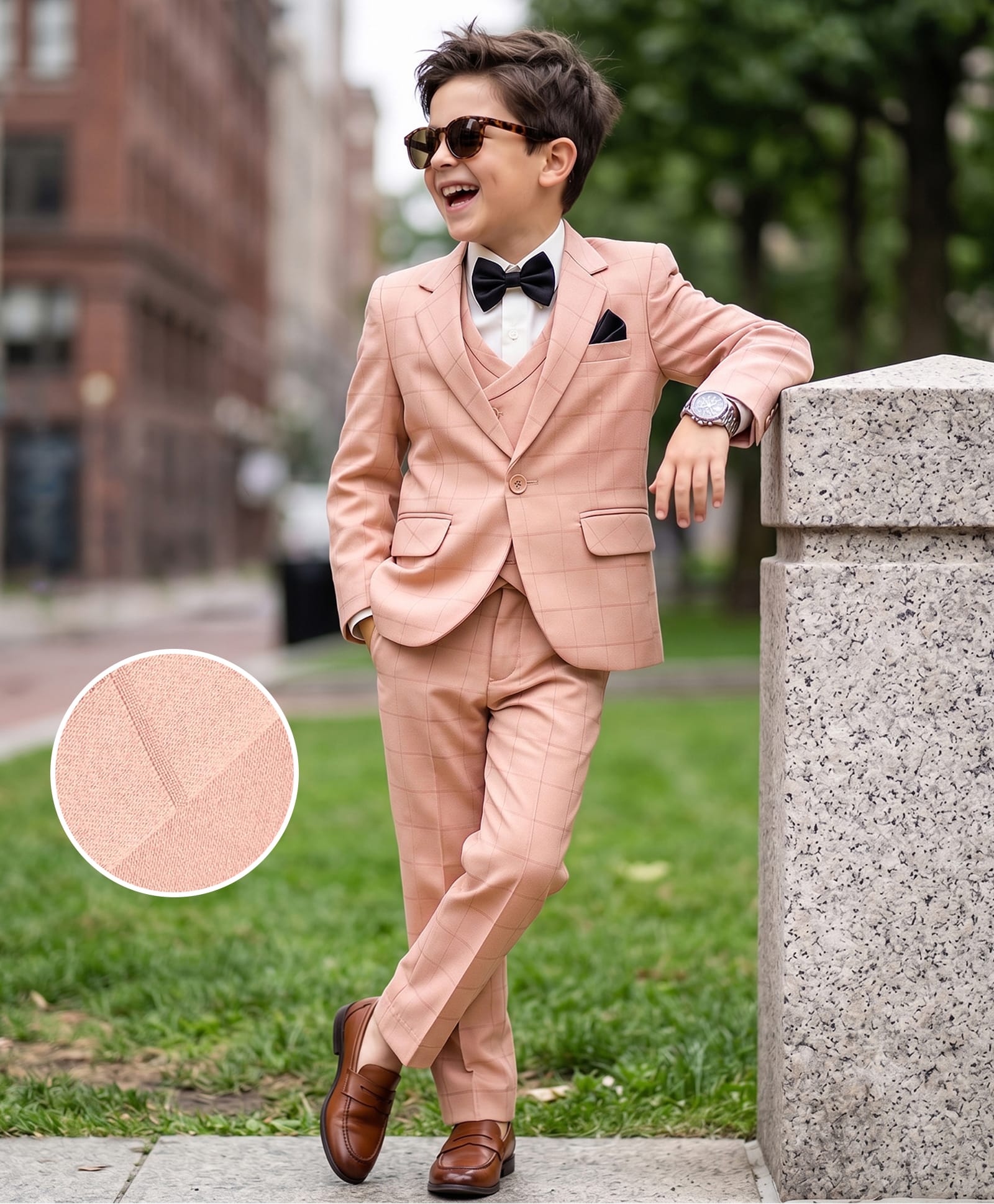 Robo Fry Woven Full Sleeves Checks 4 Piece Party Suits - Peach-image-38