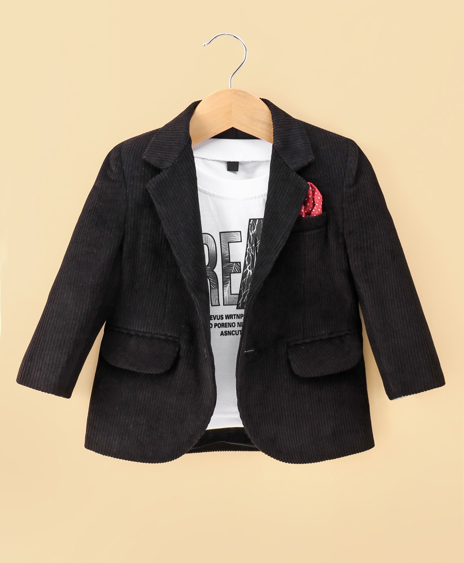 Robo Fry Woven Full Sleeves Solid Colour Blazer with Text Printed T-Shirt - Black-picture-28
