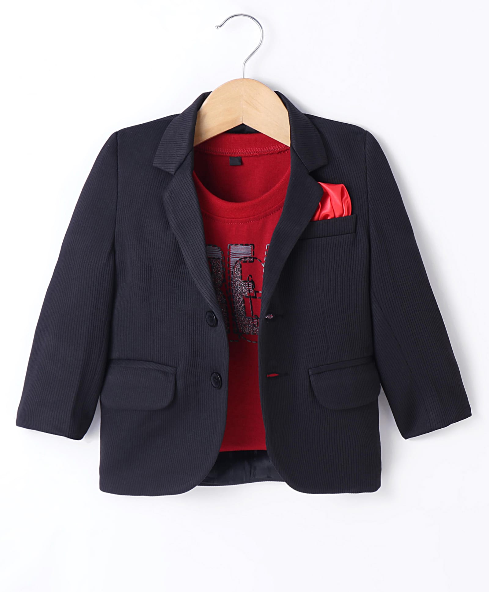 Robo Fry Woven Full Sleeves Solid Colour Blazer & Text Printed Text - Black& Red-picture-6